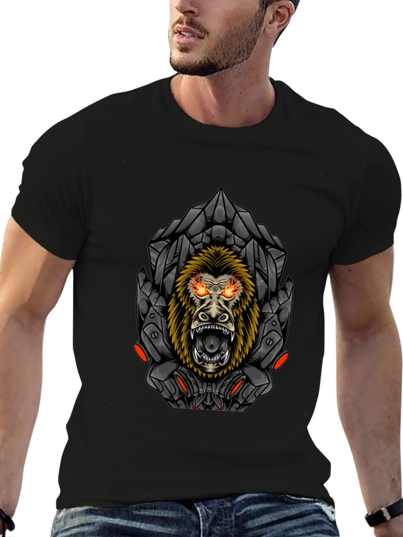Cyberpunk Gorilla Graphic Tee - Mens Black T-Shirt
