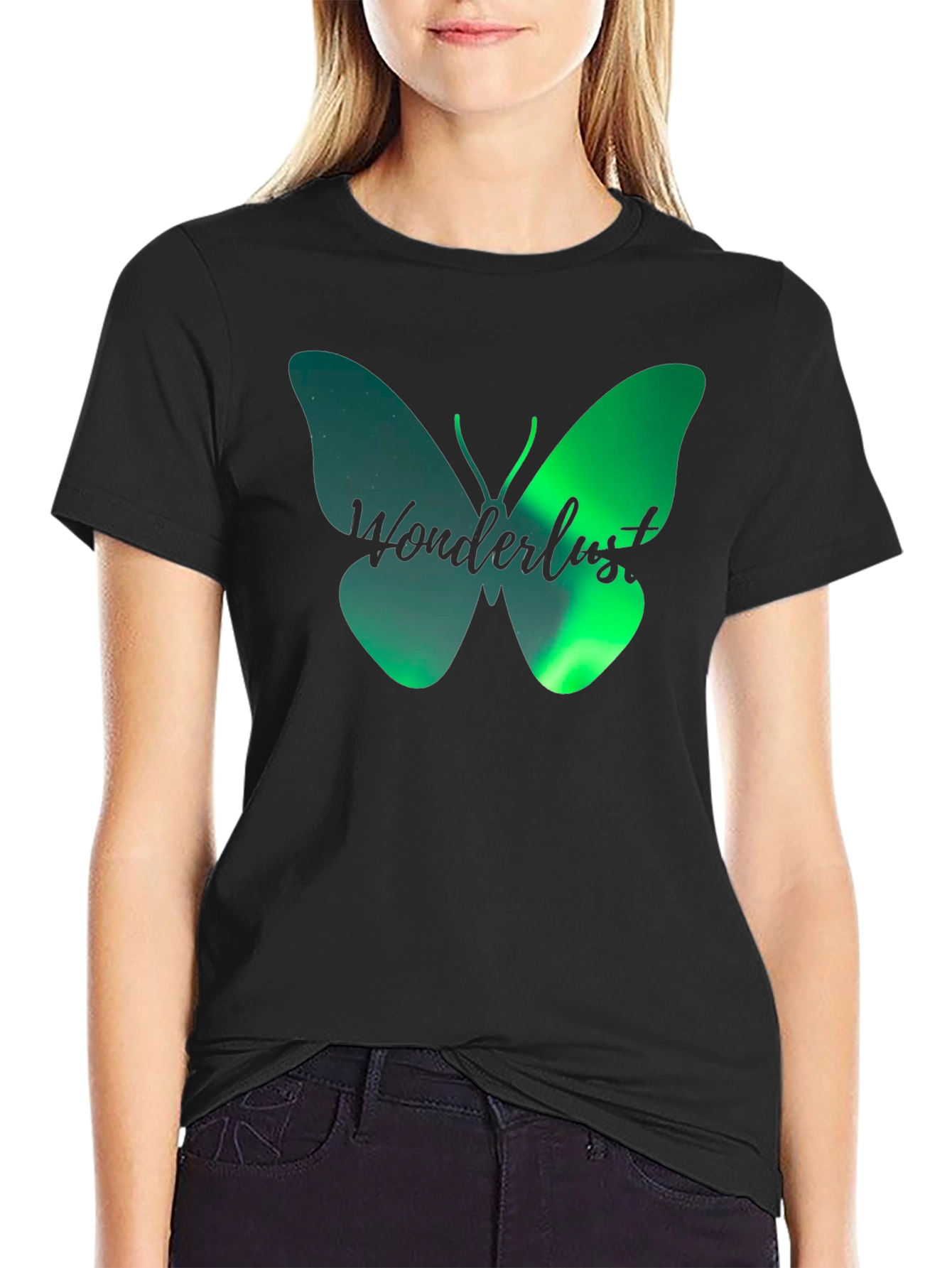 Wanderlust Butterfly Graphic T-Shirt - Black