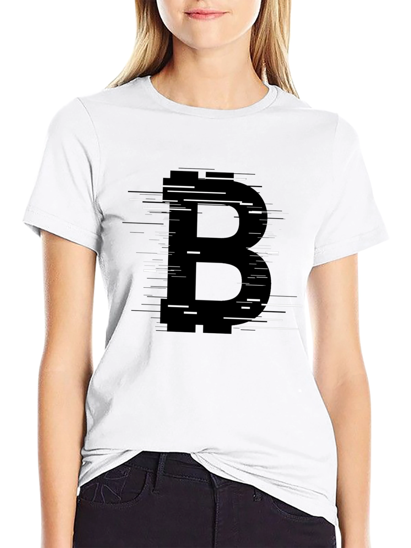 Bitcoin B Glitch Graphic Black T-Shirt