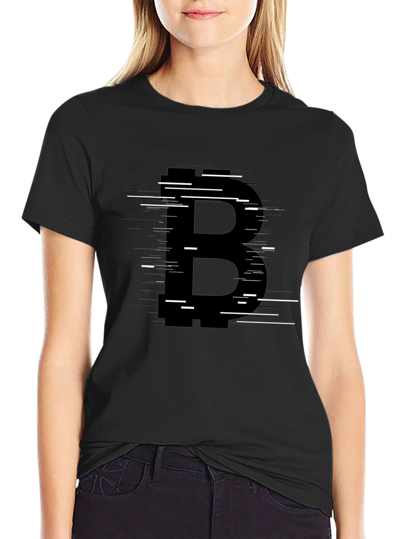 Bitcoin B Glitch Graphic Black T-Shirt