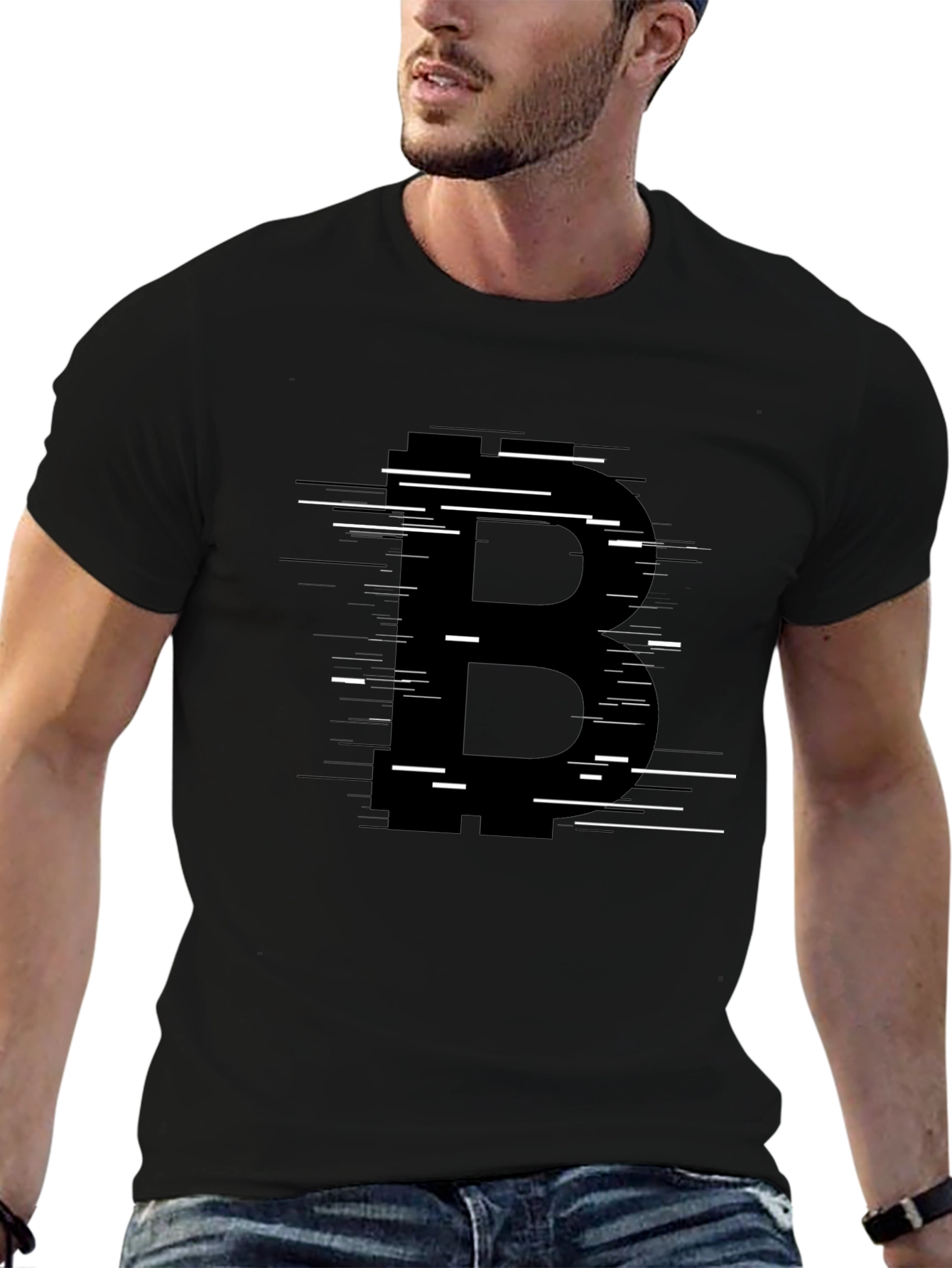 Bitcoin B Glitch Graphic Black T-Shirt