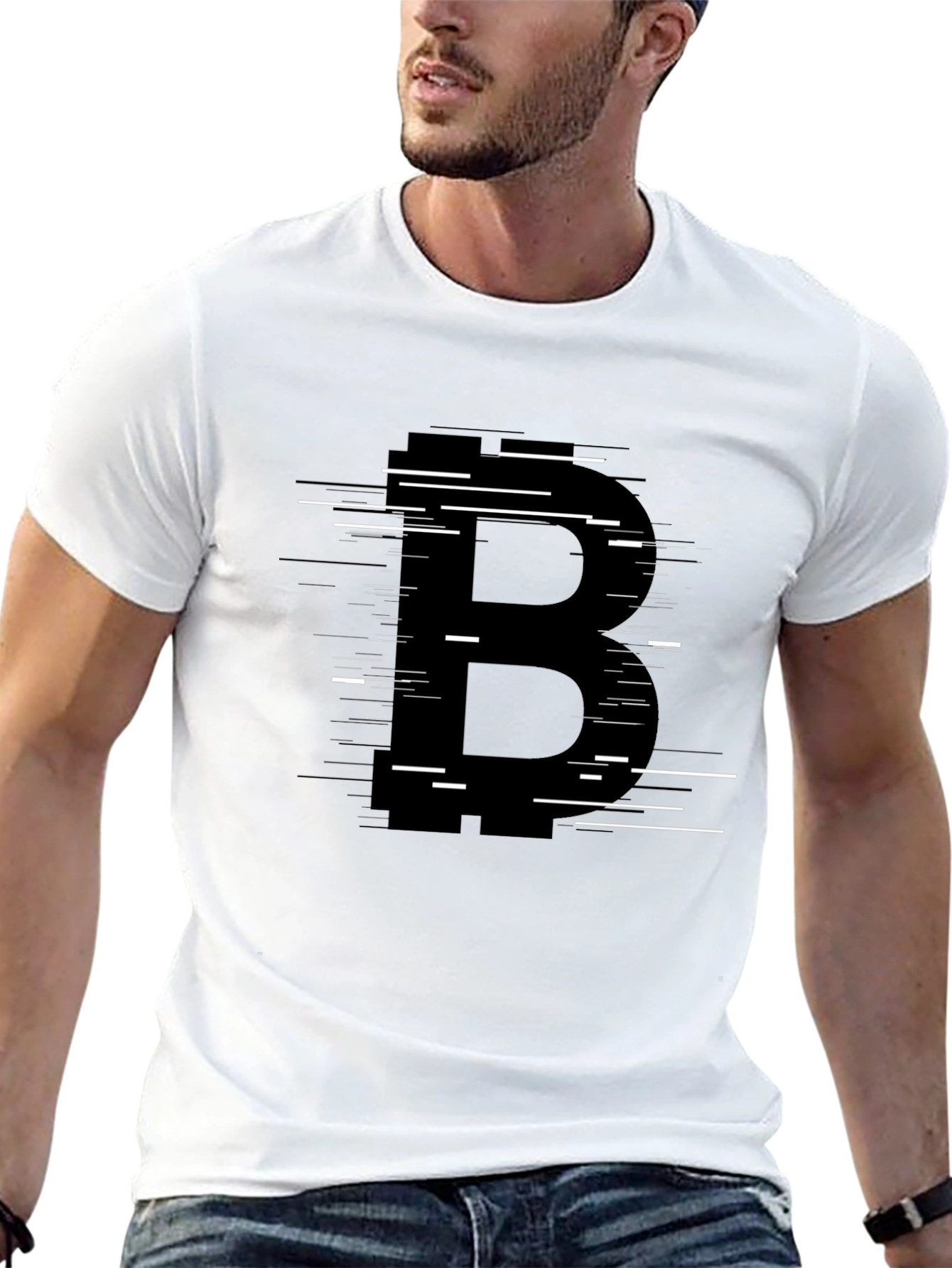 Bitcoin B Glitch Graphic Black T-Shirt