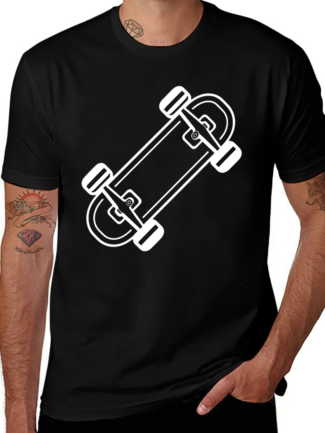 Skateboard Graphic Tee - Black Cotton T-Shirt