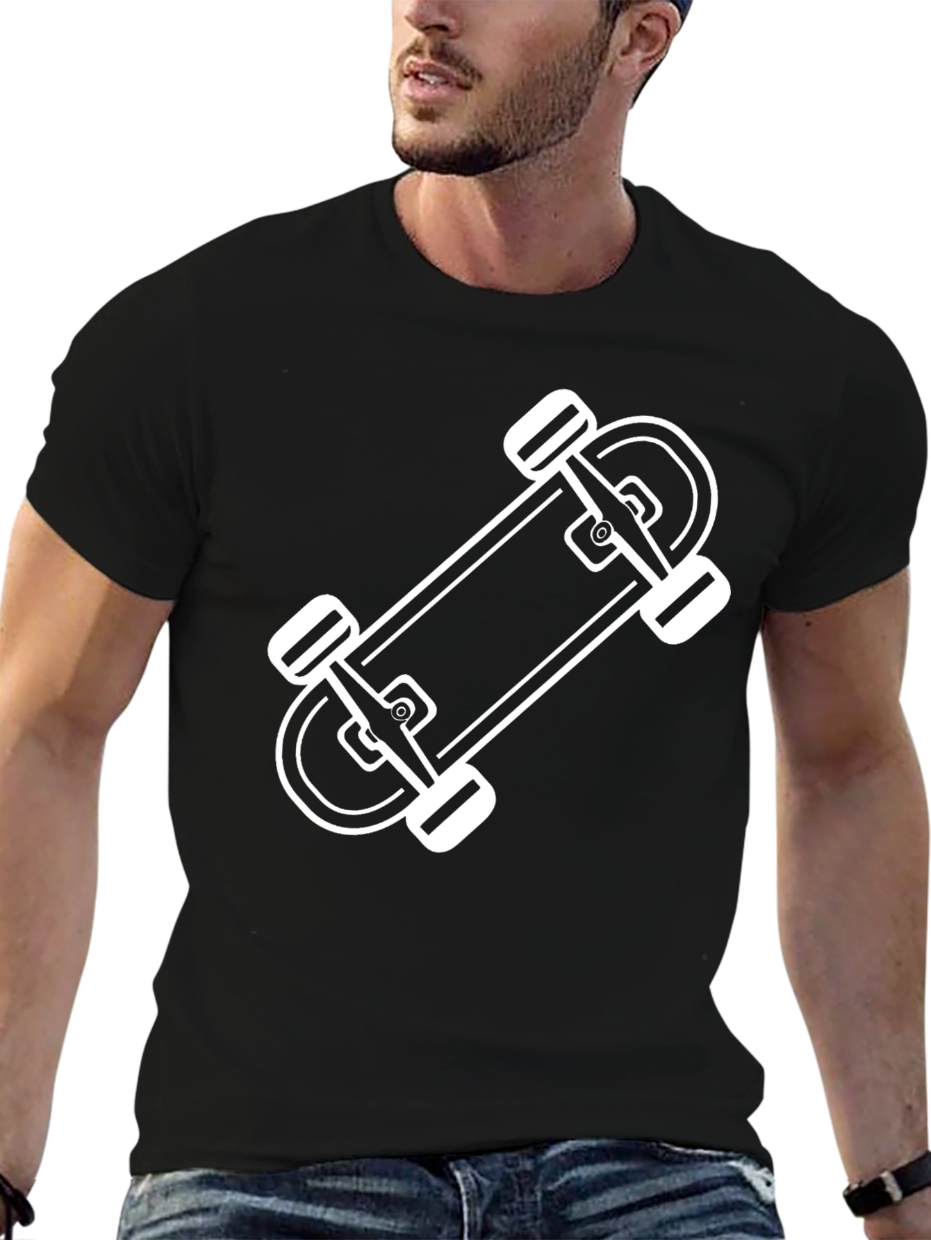 Skateboard Graphic Tee - Black Cotton T-Shirt