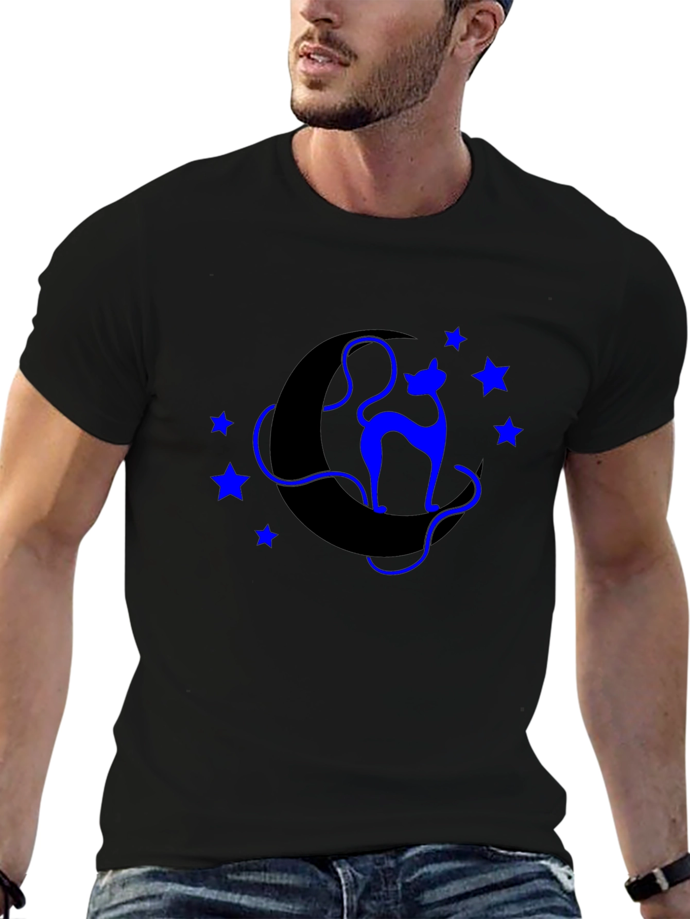 Celestial Cat T-Shirt - Crescent Moon & Star Design
