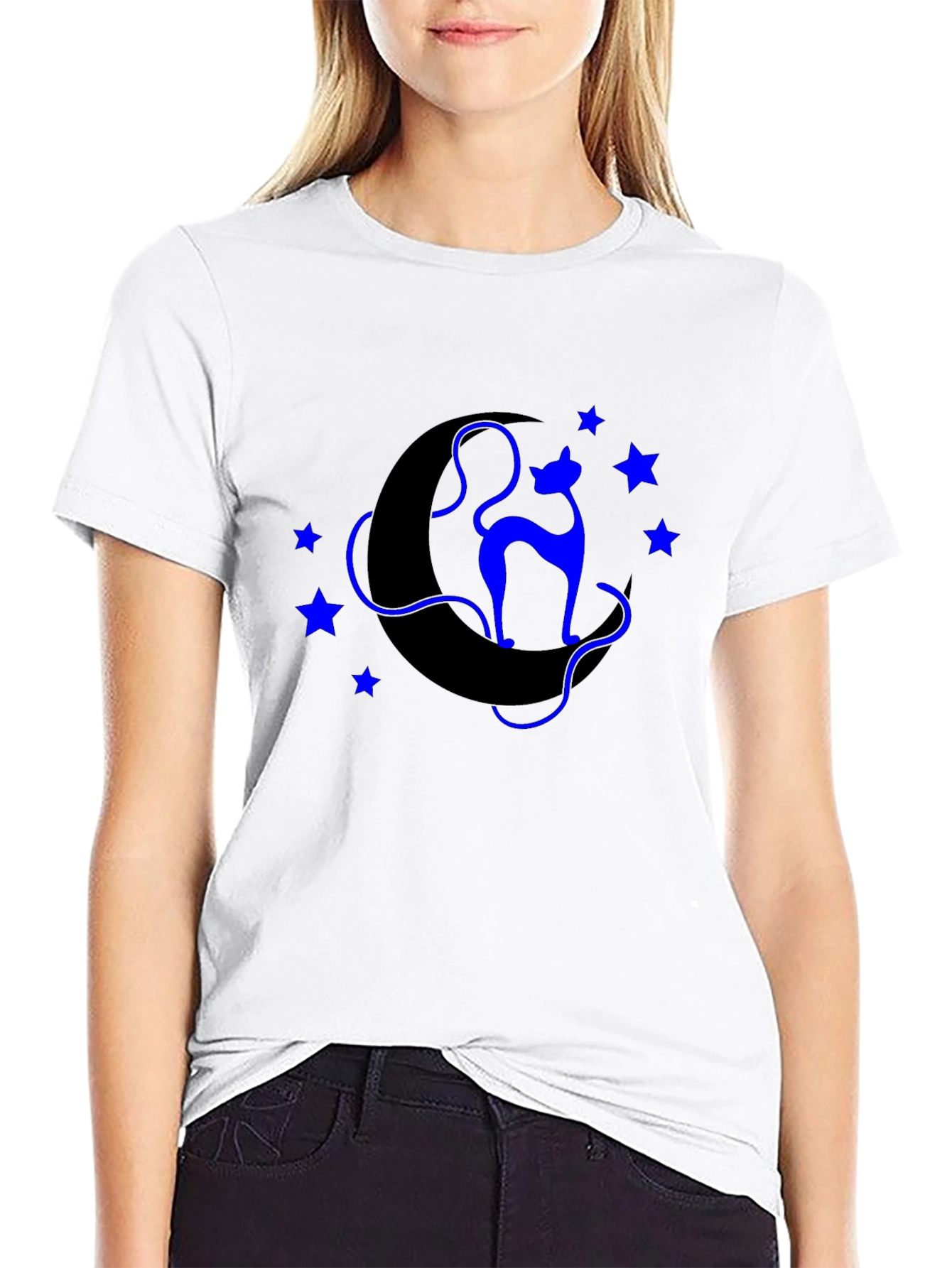Celestial Cat T-Shirt - Crescent Moon & Star Design