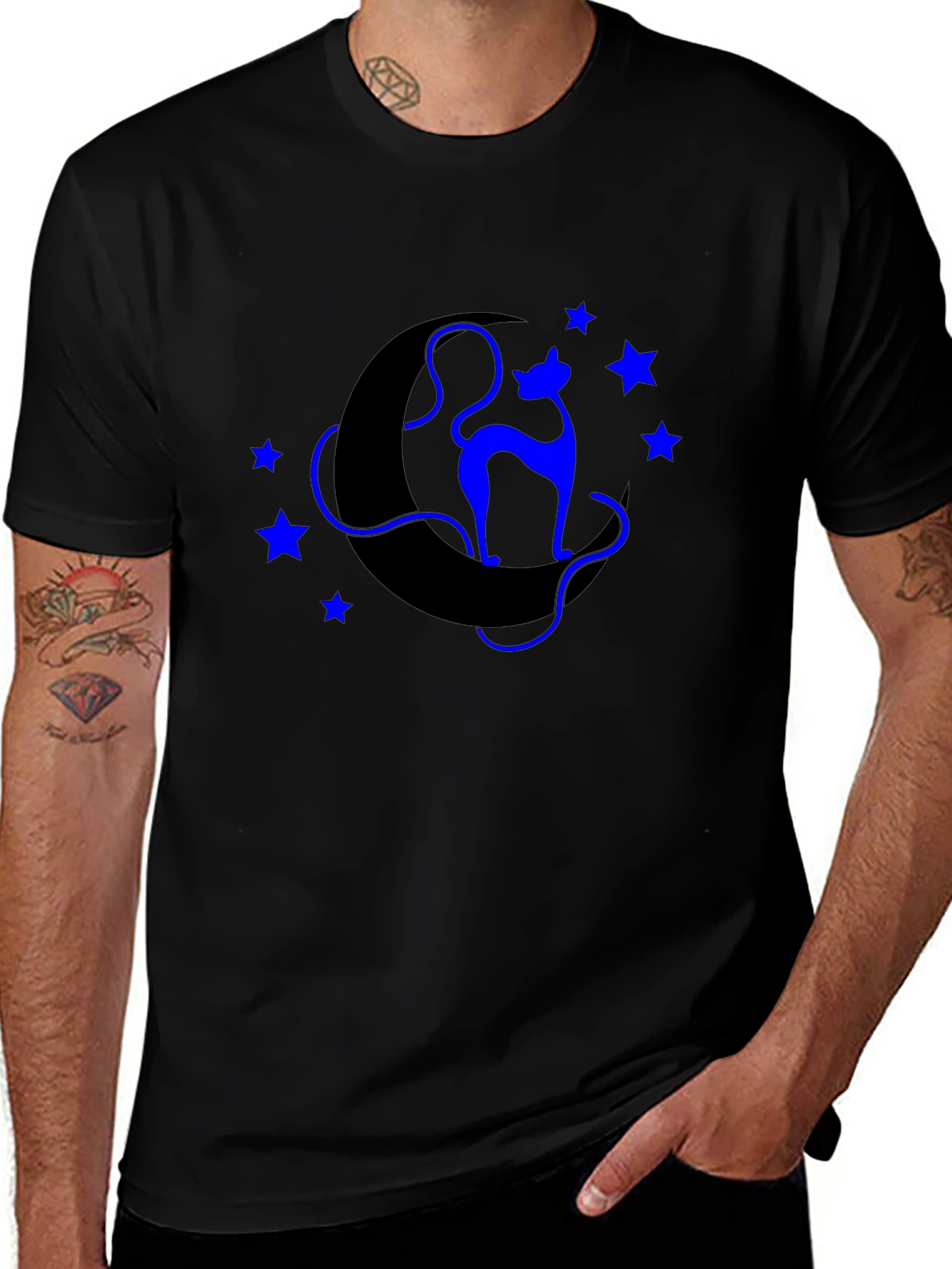 Celestial Cat T-Shirt - Crescent Moon & Star Design