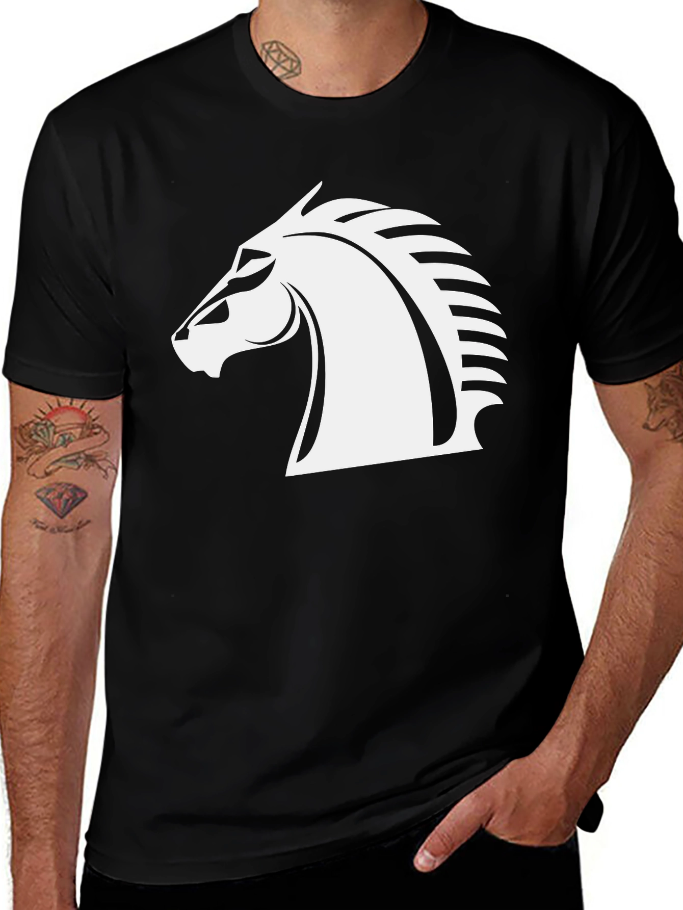 Chess Knight Graphic Tee - Black Cotton T-Shirt