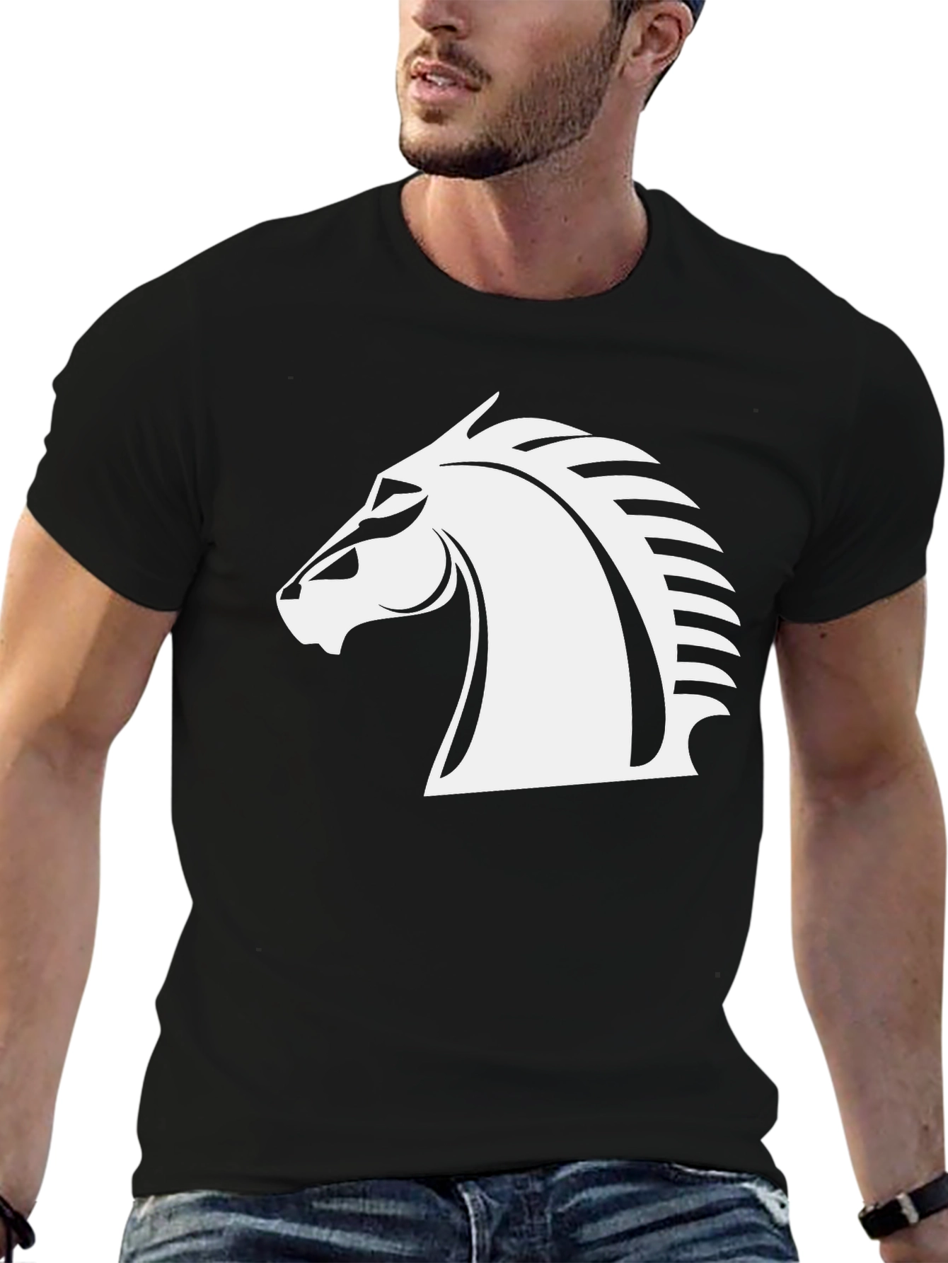 Chess Knight Graphic Tee - Black Cotton T-Shirt