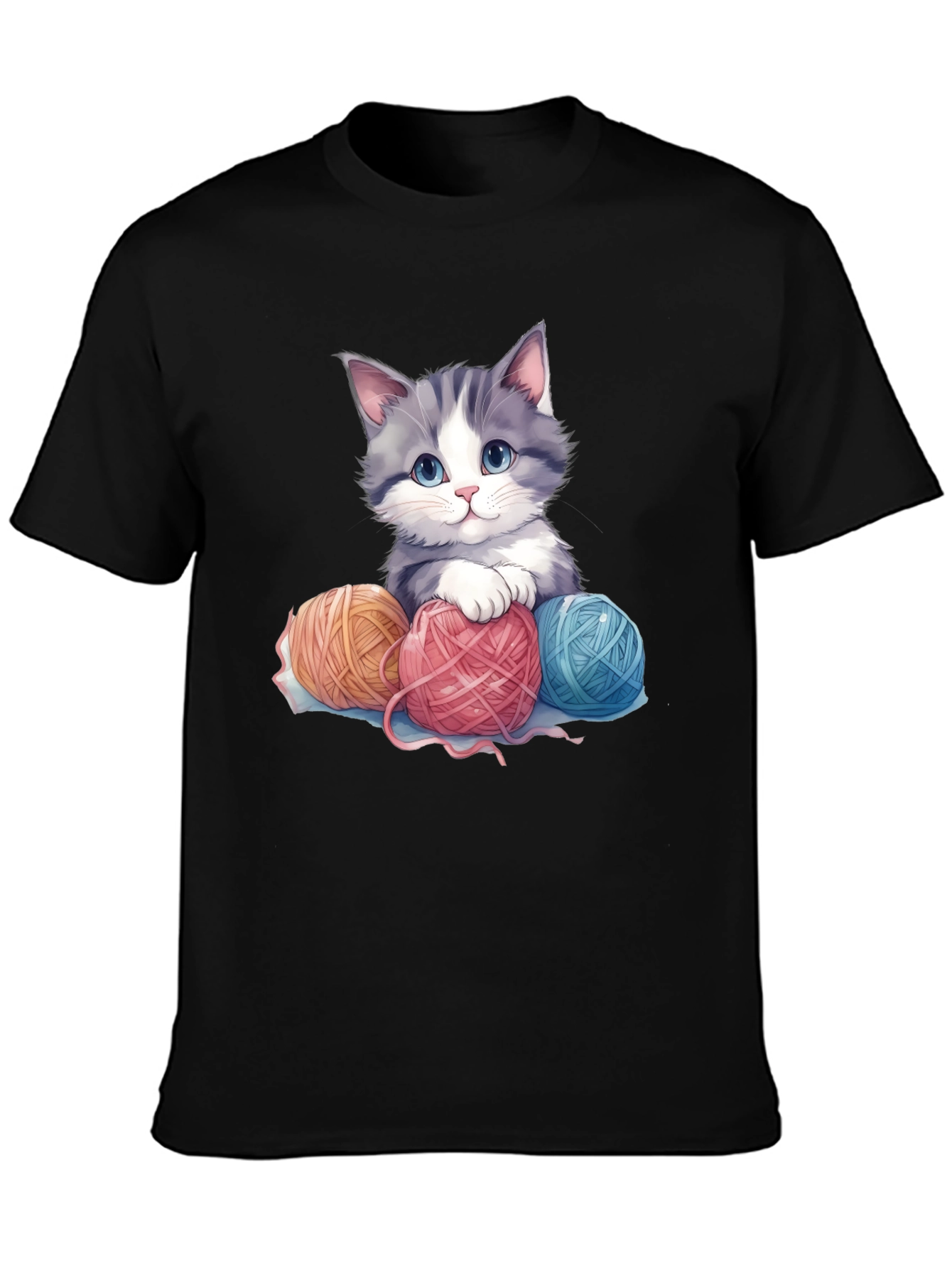 Cute Kitten & Yarn Balls Graphic Tee