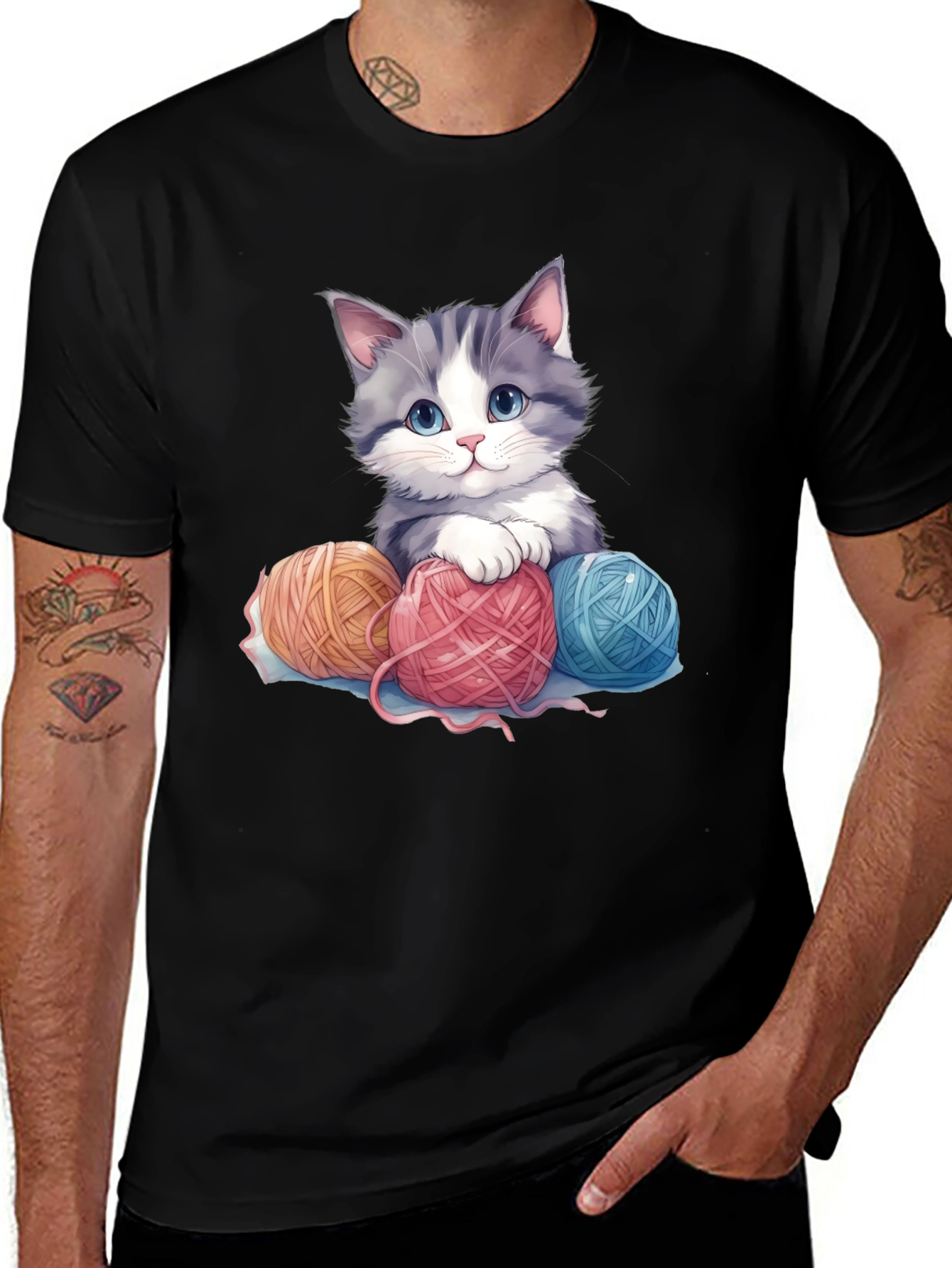 Cute Kitten & Yarn Balls Graphic Tee