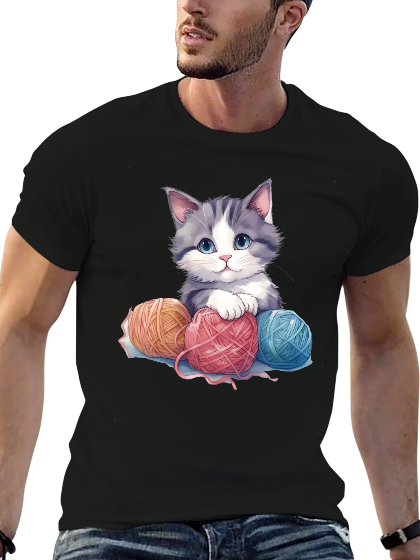 Cute Kitten & Yarn Balls Graphic Tee