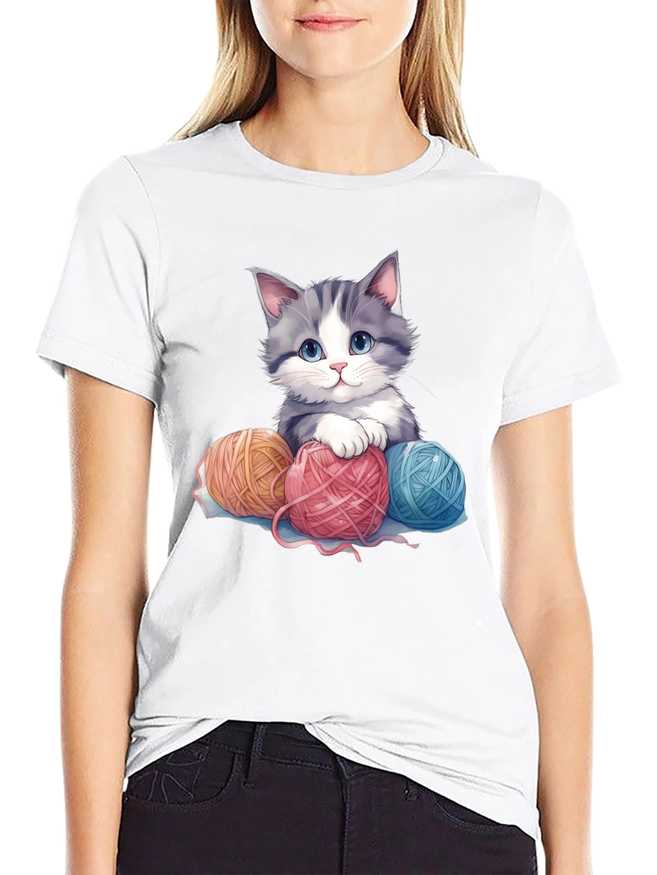 Cute Kitten & Yarn Balls Graphic Tee