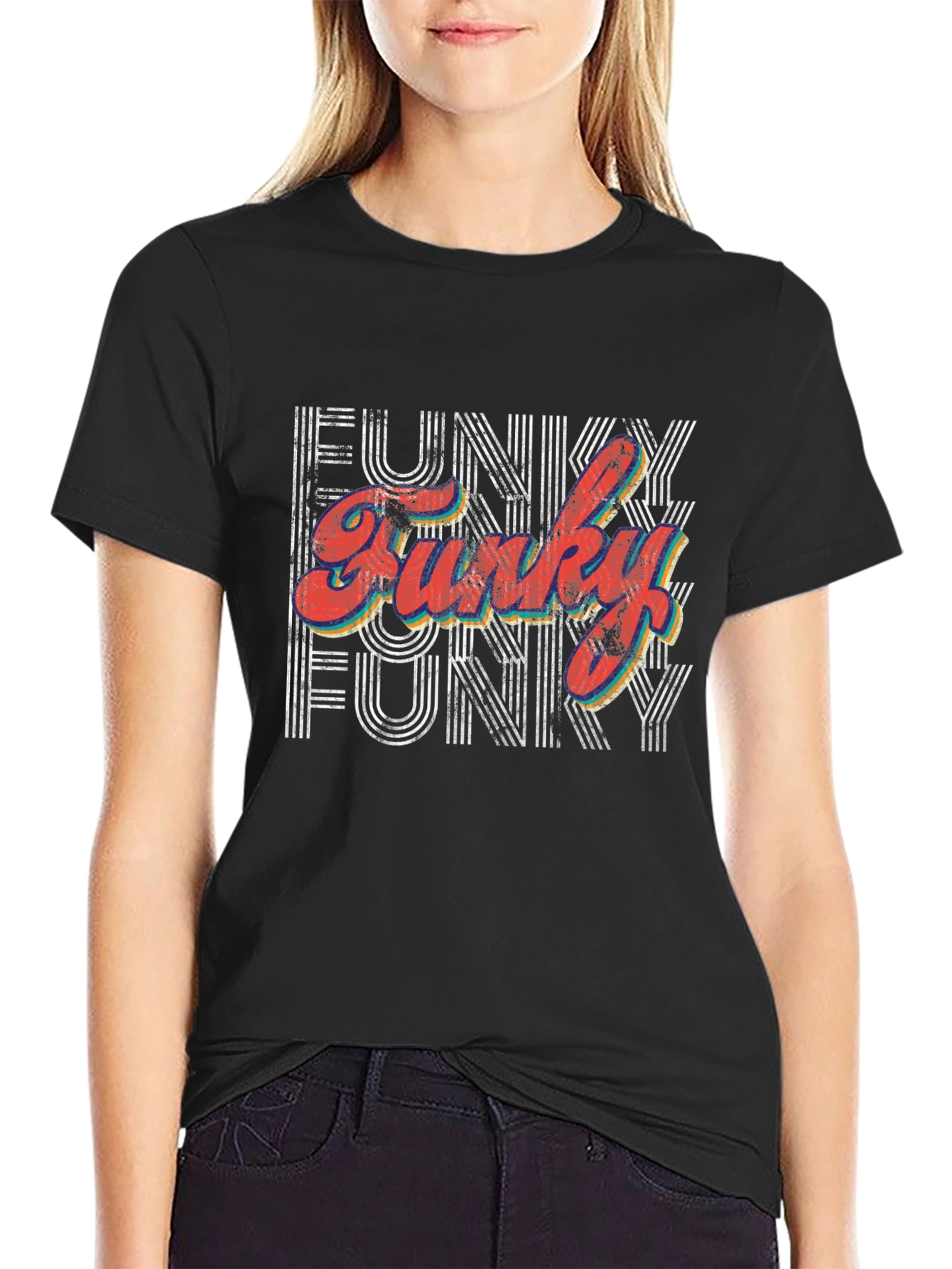 Funky Retro Style Graphic Tee - Black