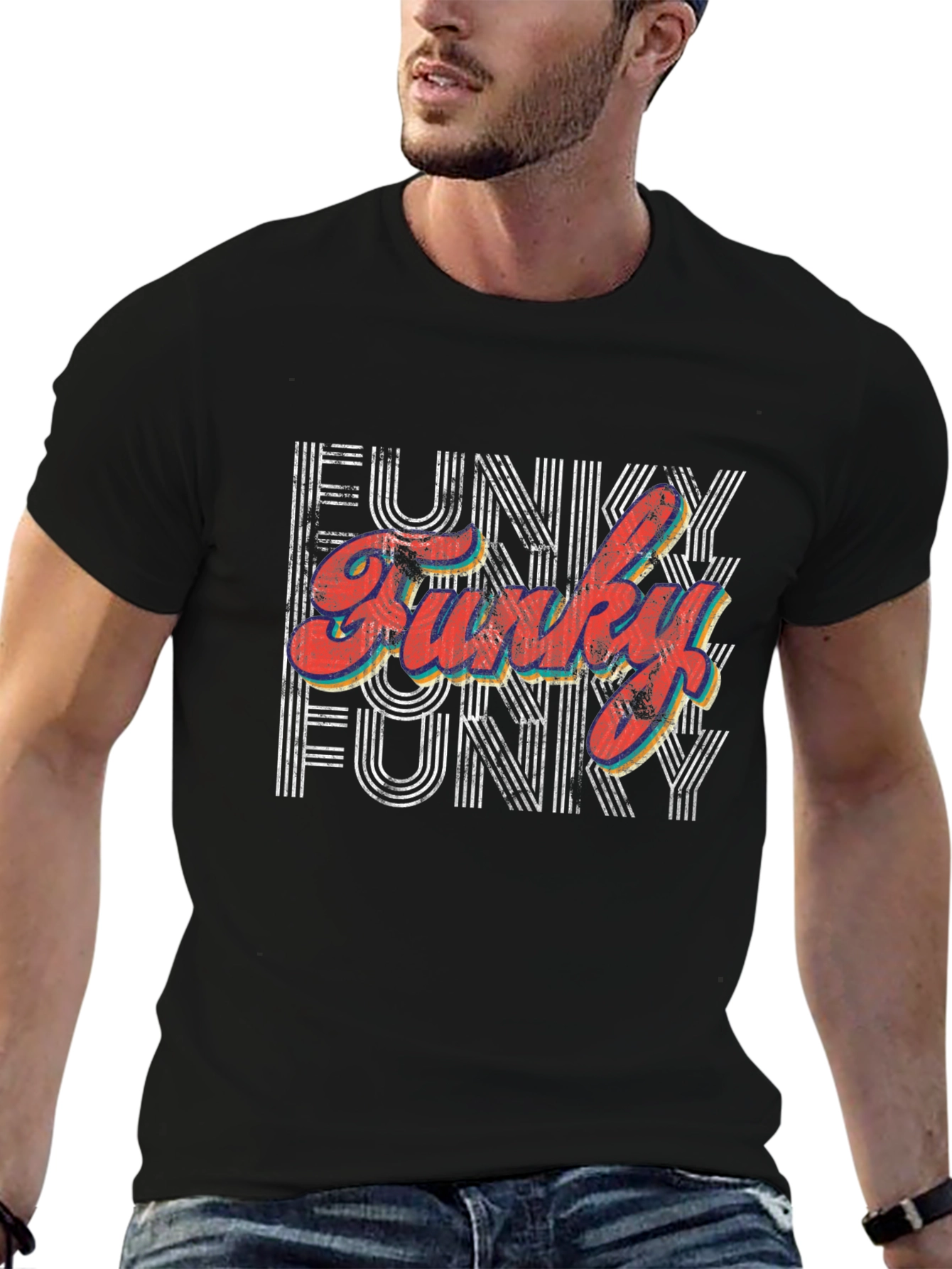 Funky Retro Style Graphic Tee - Black