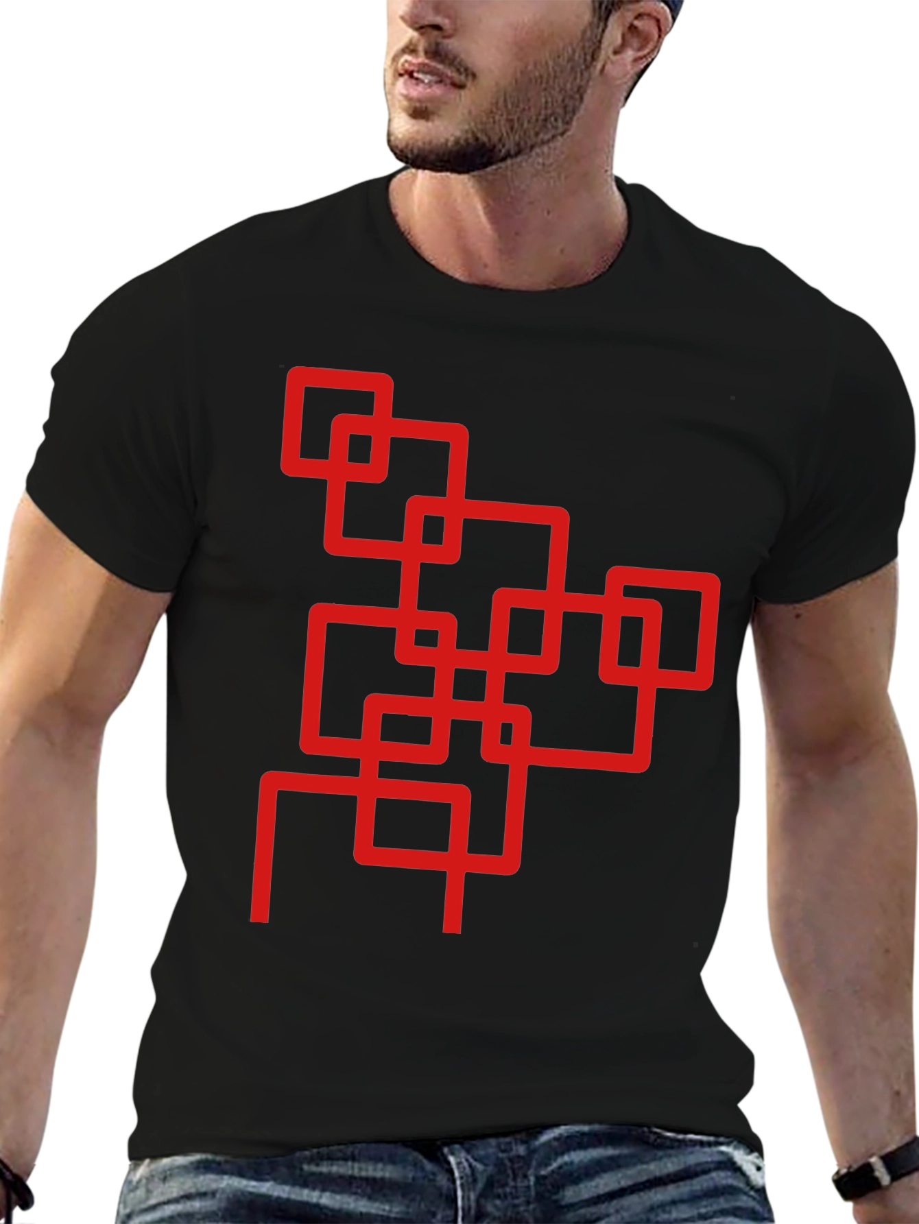 Abstract Squares Graphic Tee - Cool Black Shirt