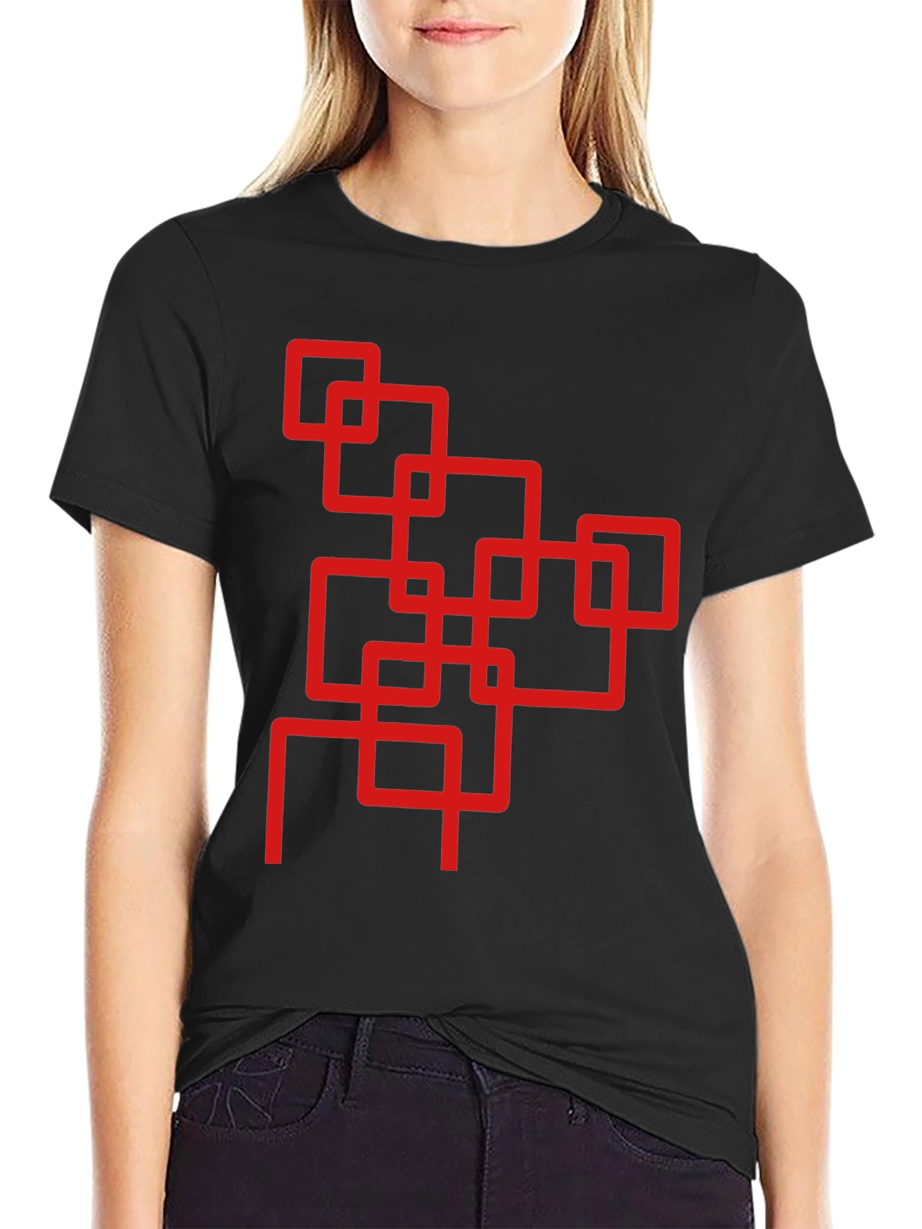 Abstract Squares Graphic Tee - Cool Black Shirt