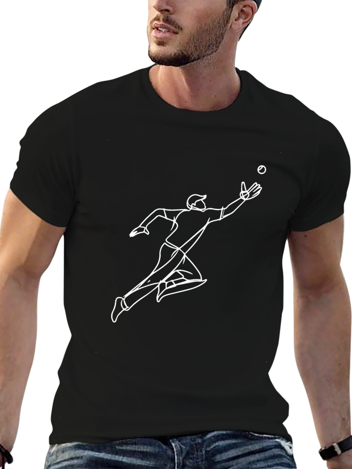 Graphic Print Black T-Shirt - Catch the Action