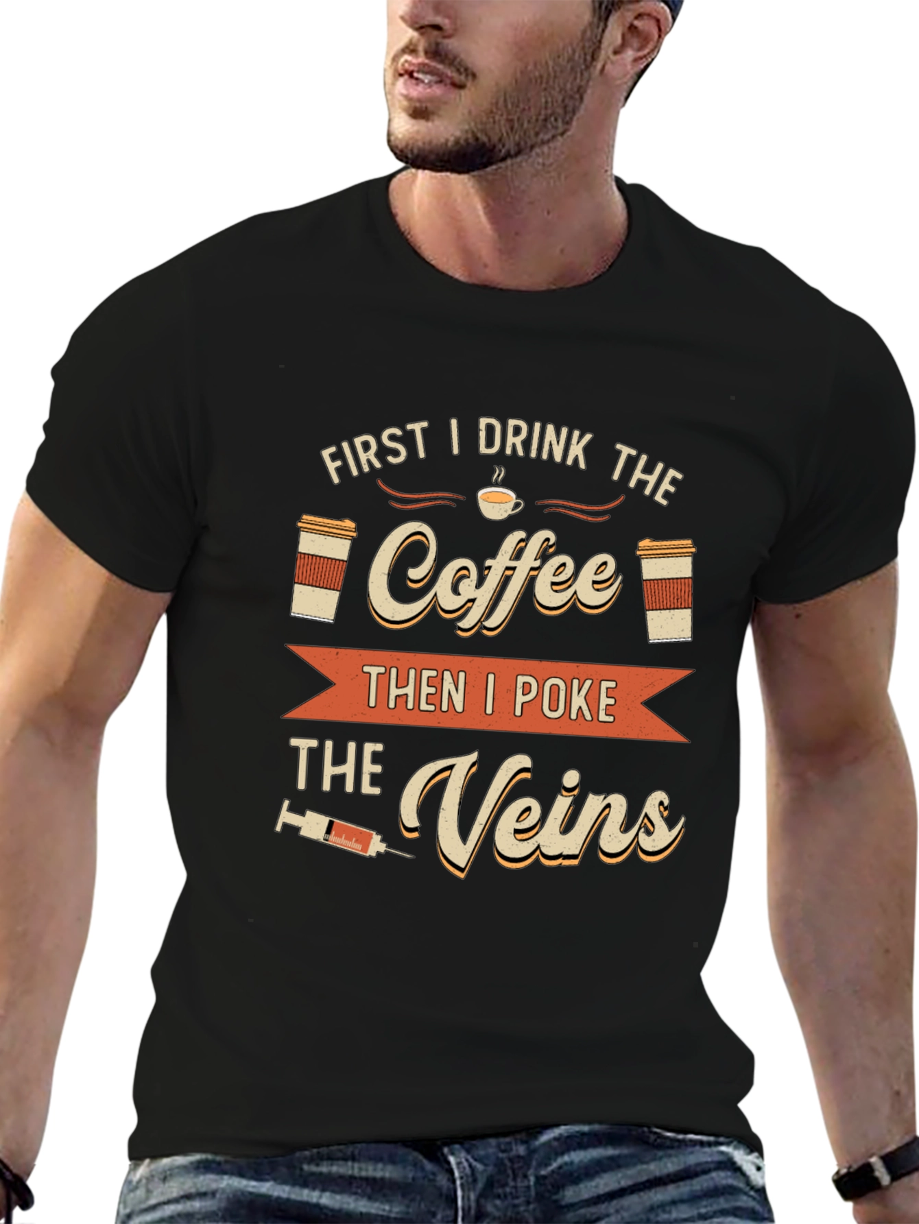 Coffee Then Veins T-Shirt - Funny Nurse Tee