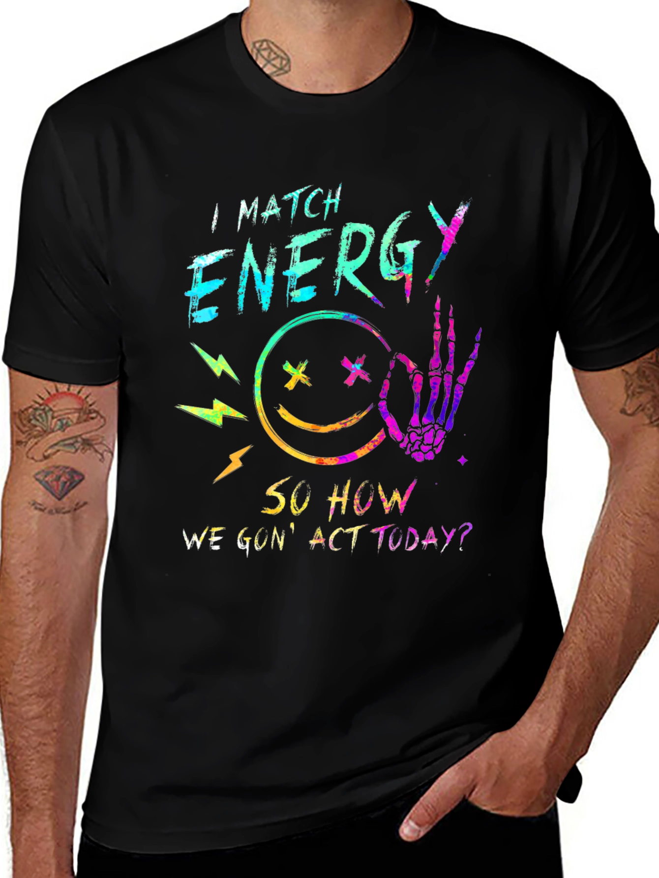 I Match Energy Graphic Tee - Trendy Black T-Shirt