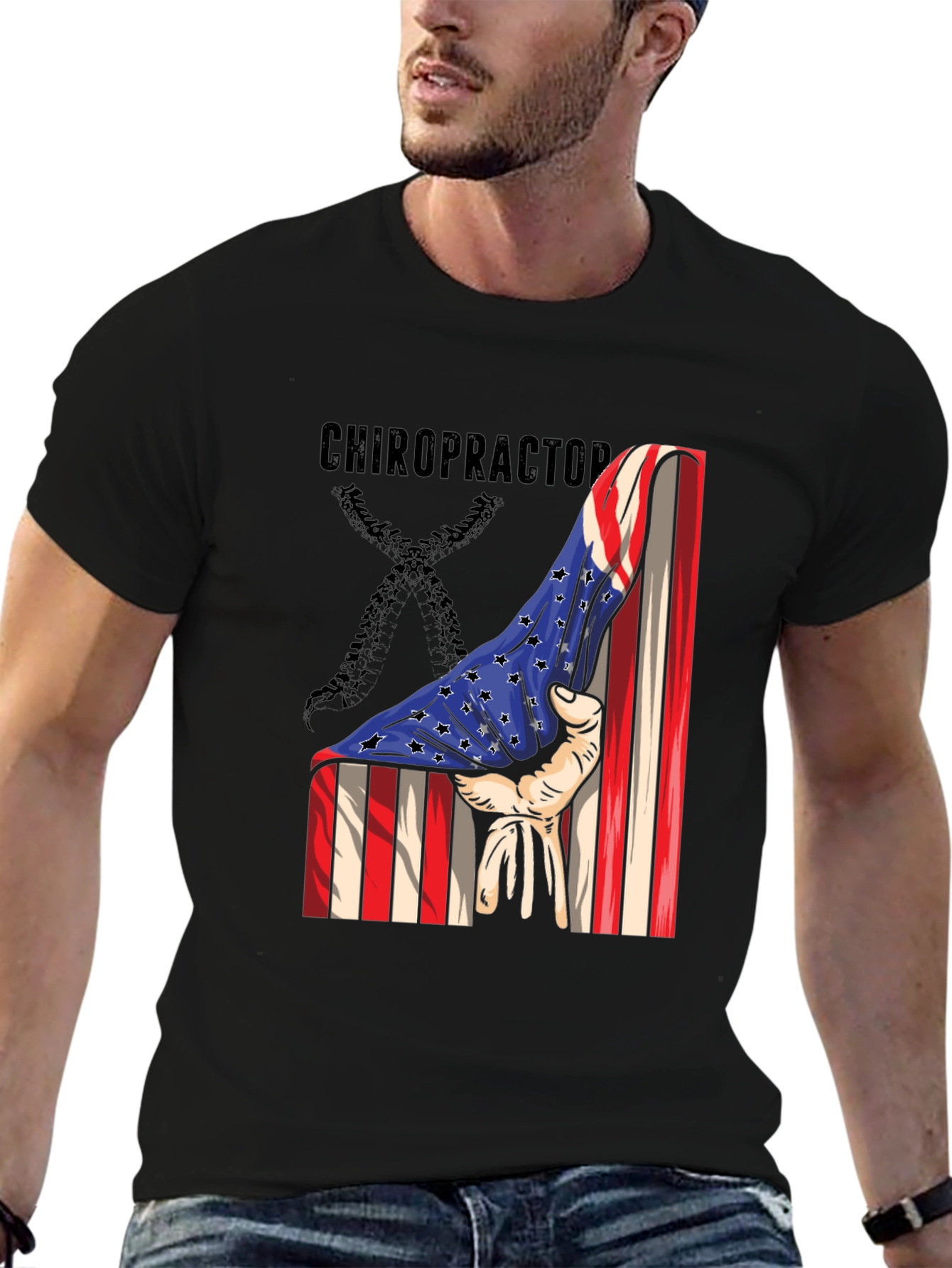 Chiropractor American Flag Graphic T-Shirt