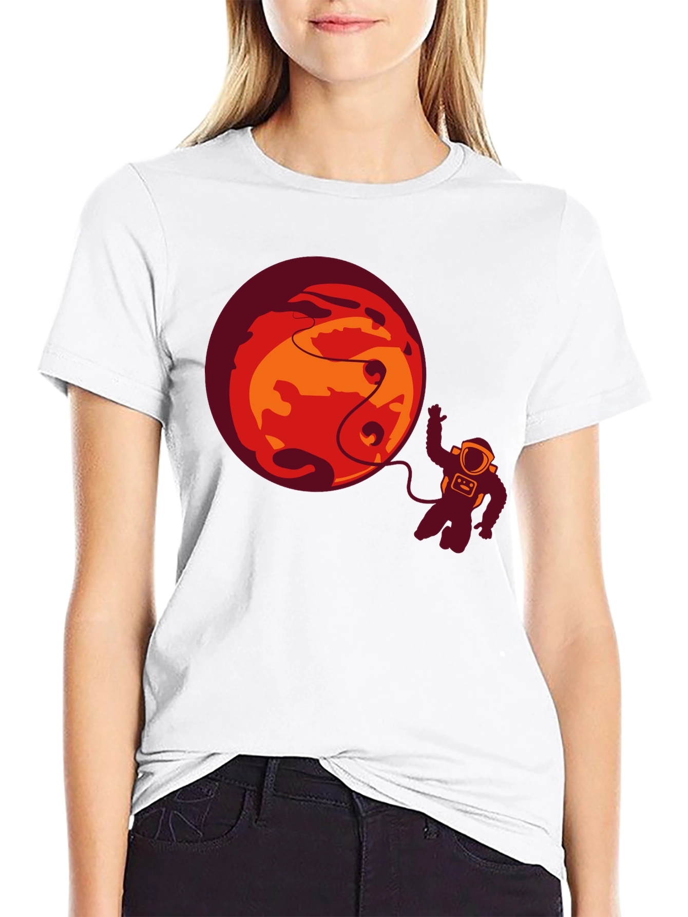 Astronaut & Planet Graphic Tee - Black Casual T-Shirt