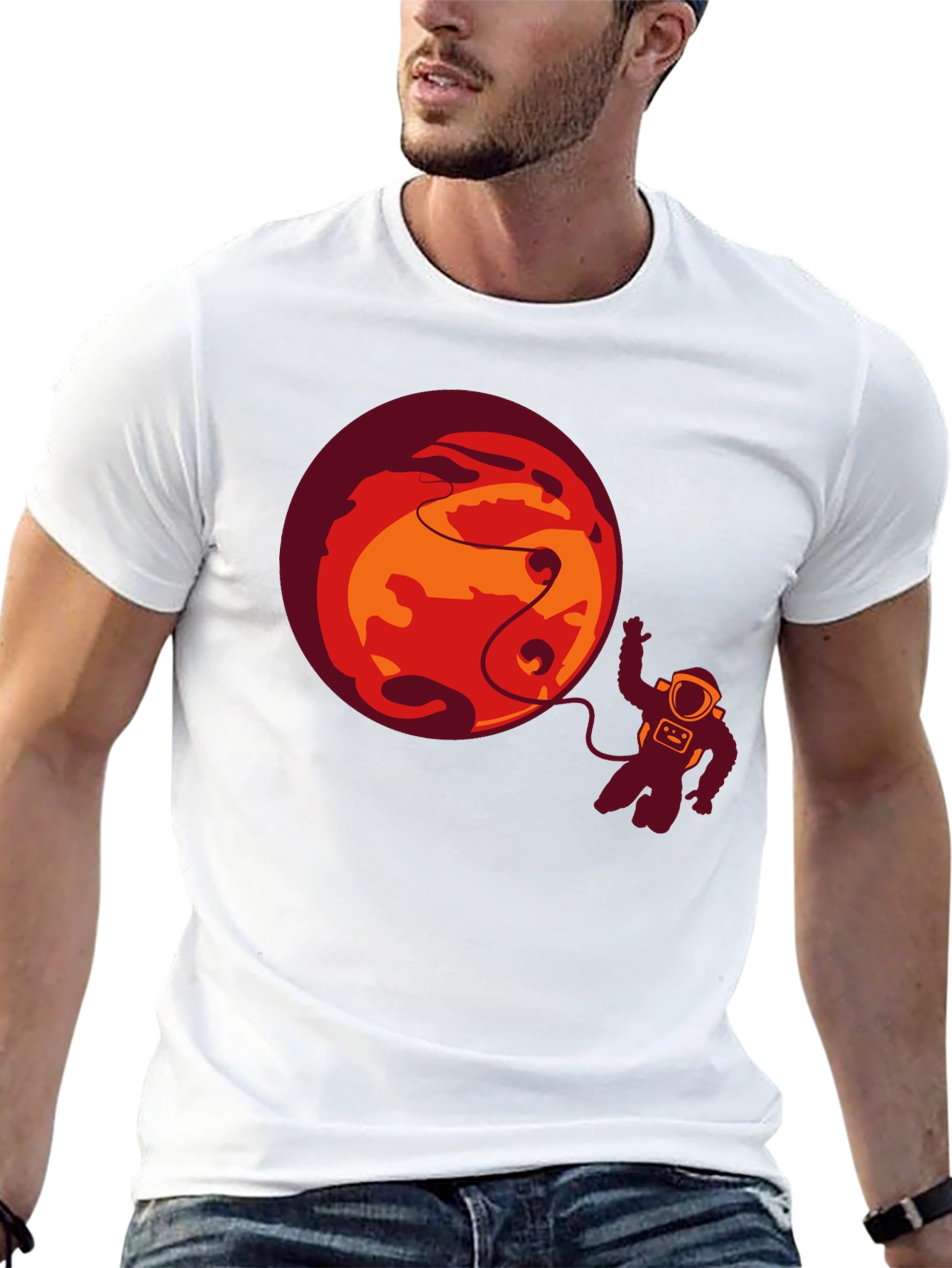 Astronaut & Planet Graphic Tee - Black Casual T-Shirt