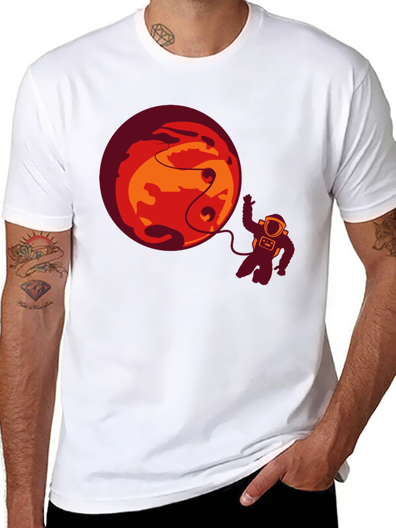 Astronaut & Planet Graphic Tee - Black Casual T-Shirt