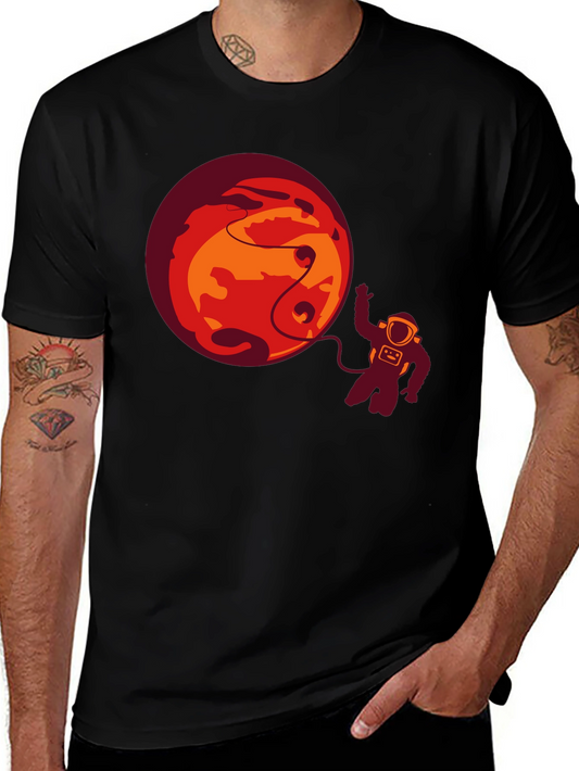 Astronaut & Planet Graphic Tee - Black Casual T-Shirt