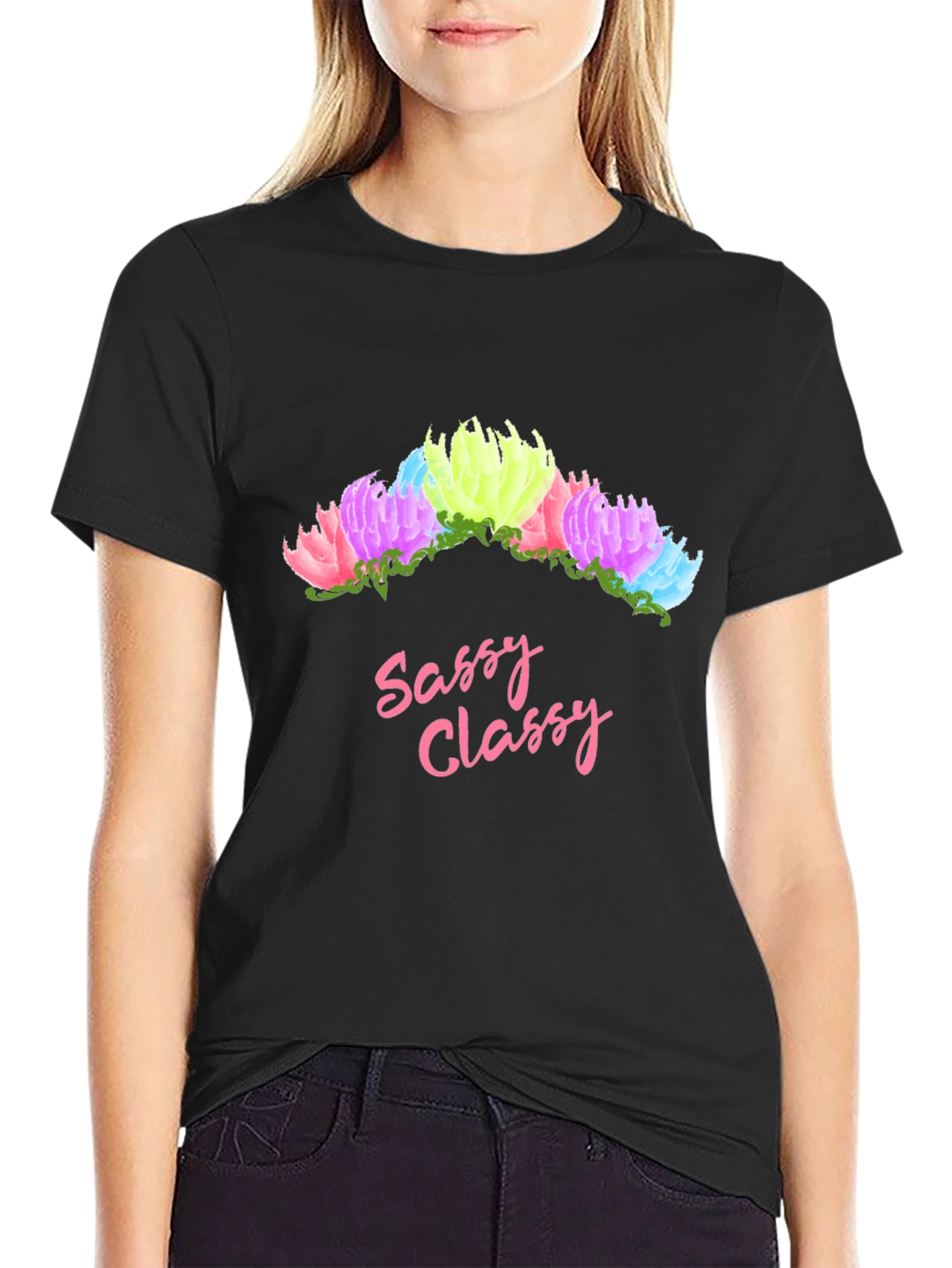 Sassy Classy Graphic Tee - Floral Crown Design