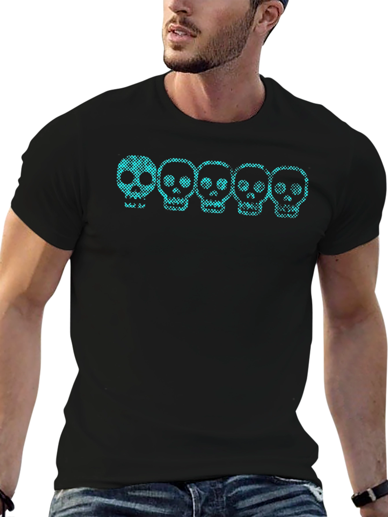 Skull Print Crew Neck Tee - Black