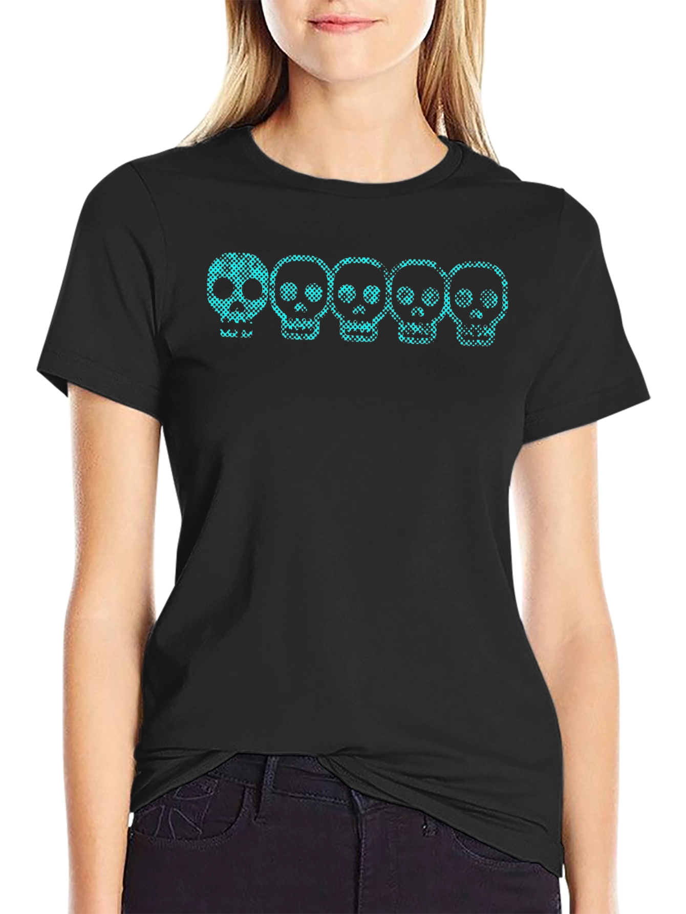 Skull Print Crew Neck Tee - Black