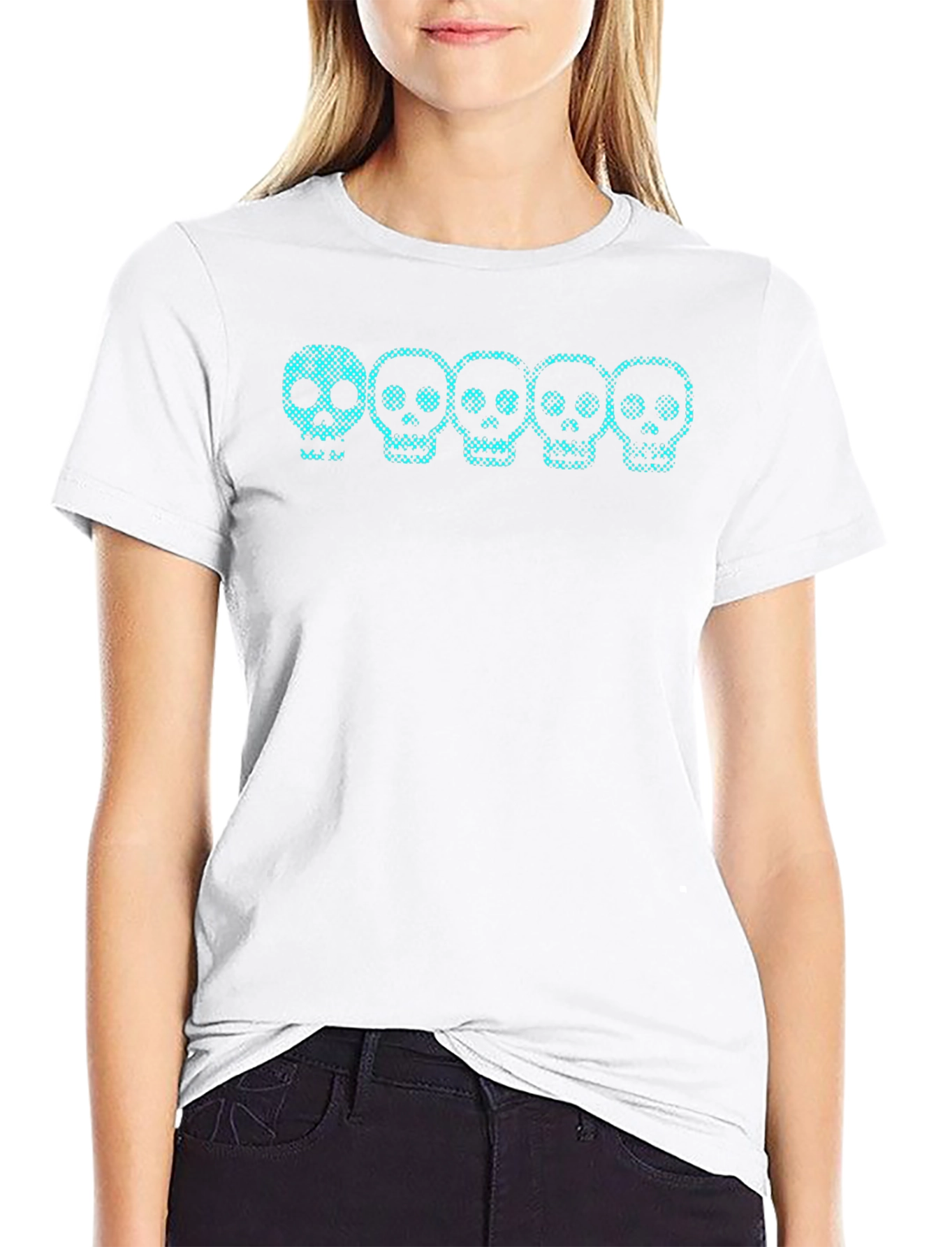 Skull Print Crew Neck Tee - Black