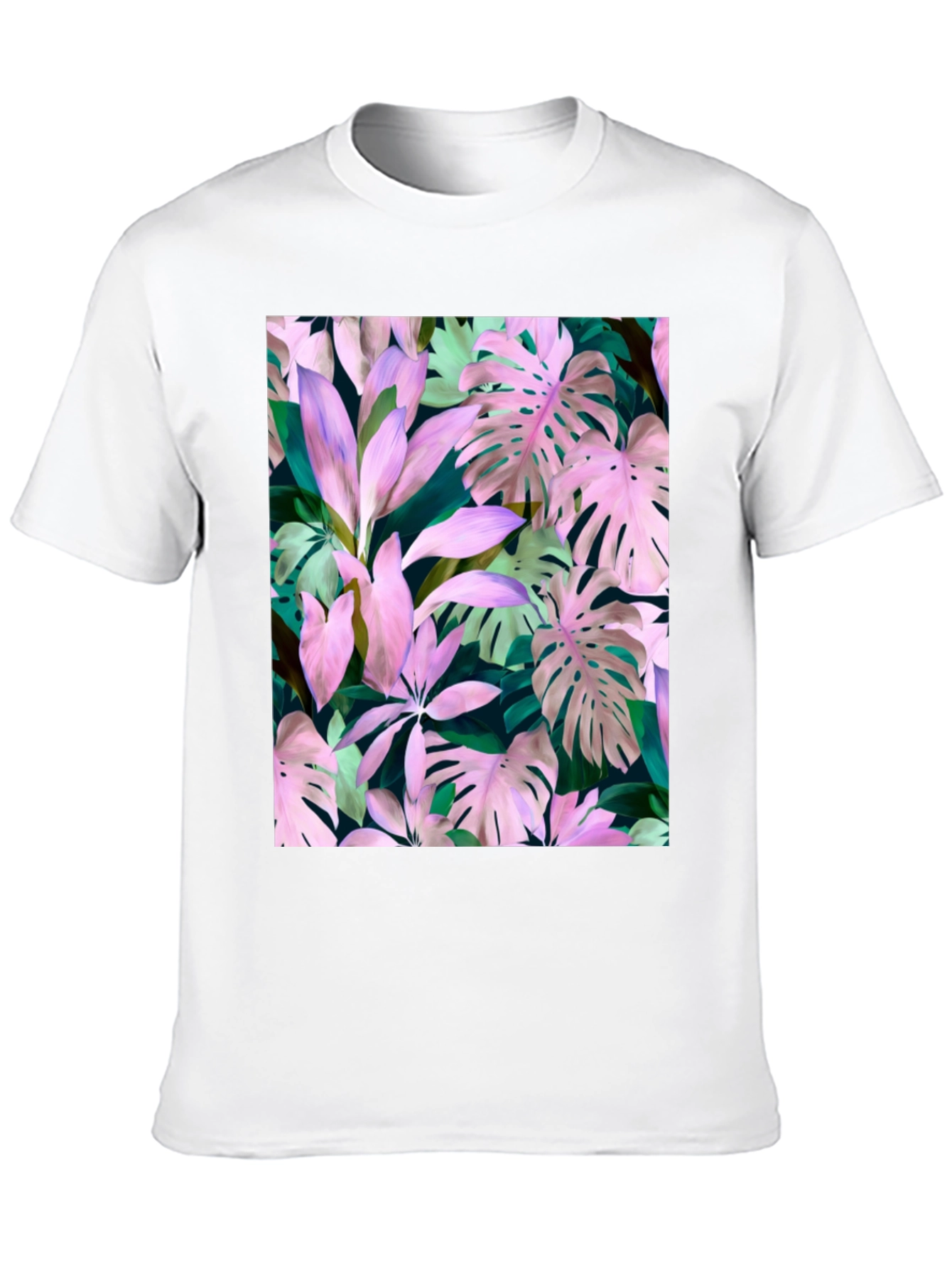 Tropical Leaf Print T-Shirt - Black