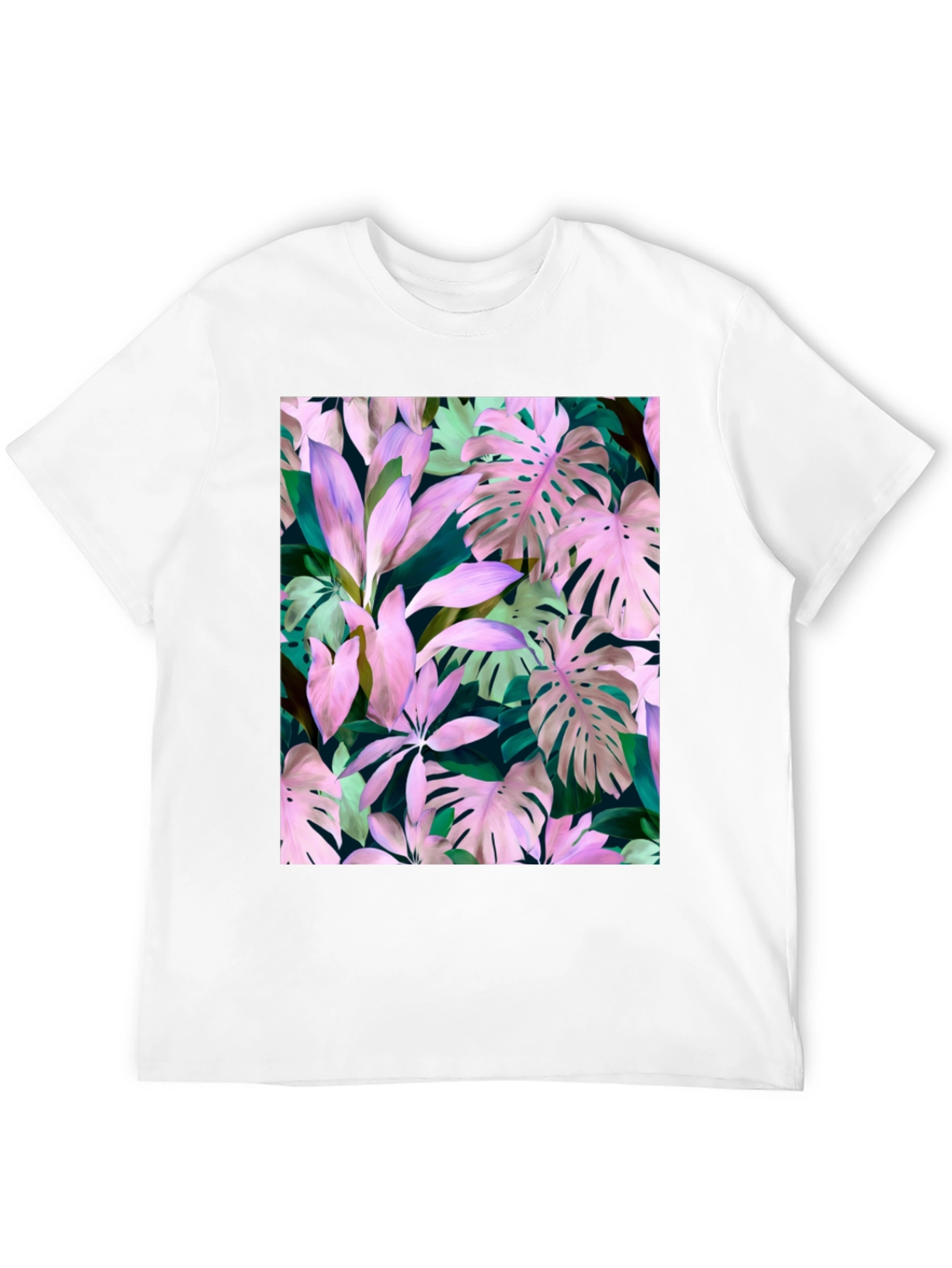 Tropical Leaf Print T-Shirt - Black