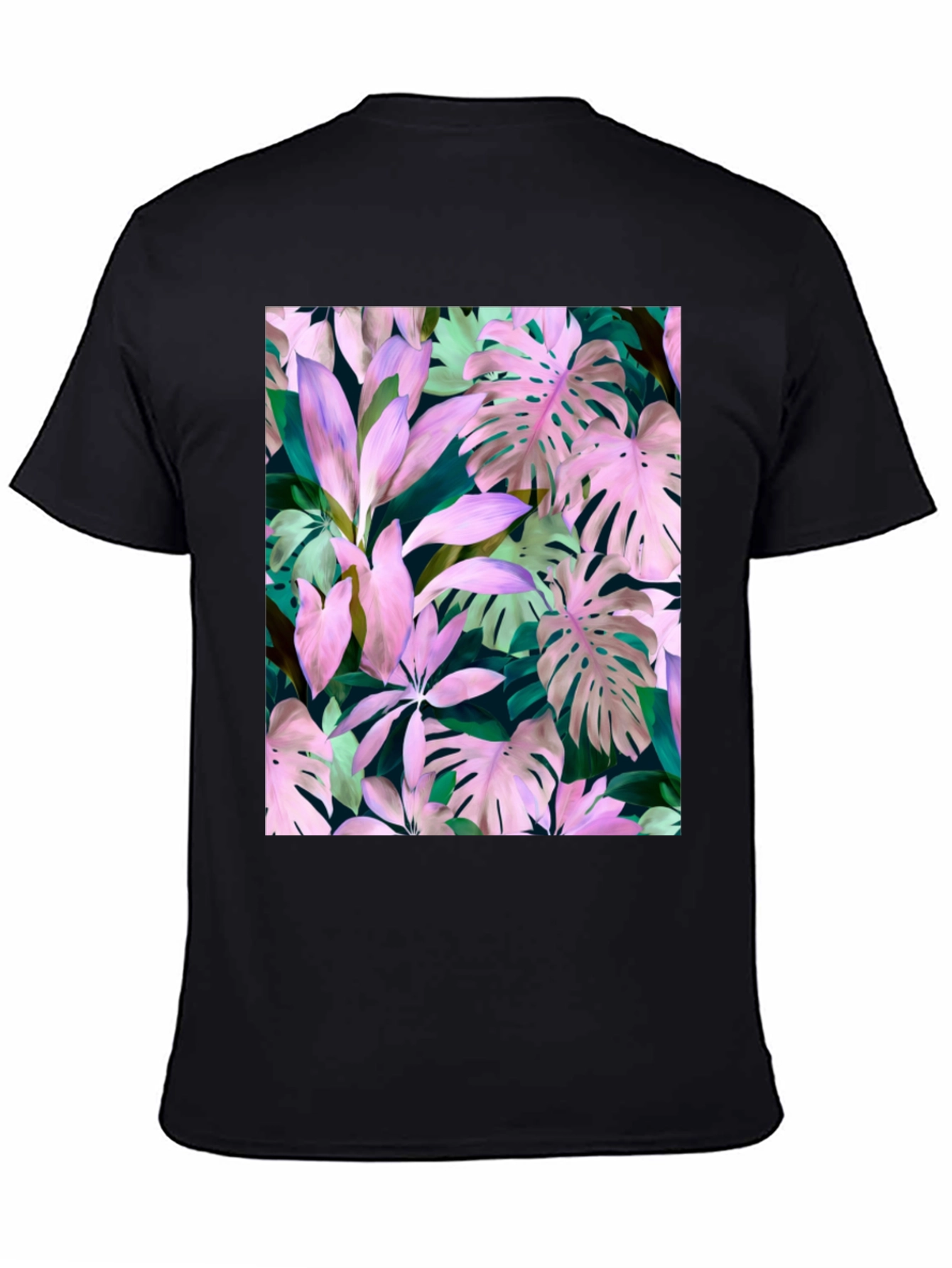 Tropical Leaf Print T-Shirt - Black