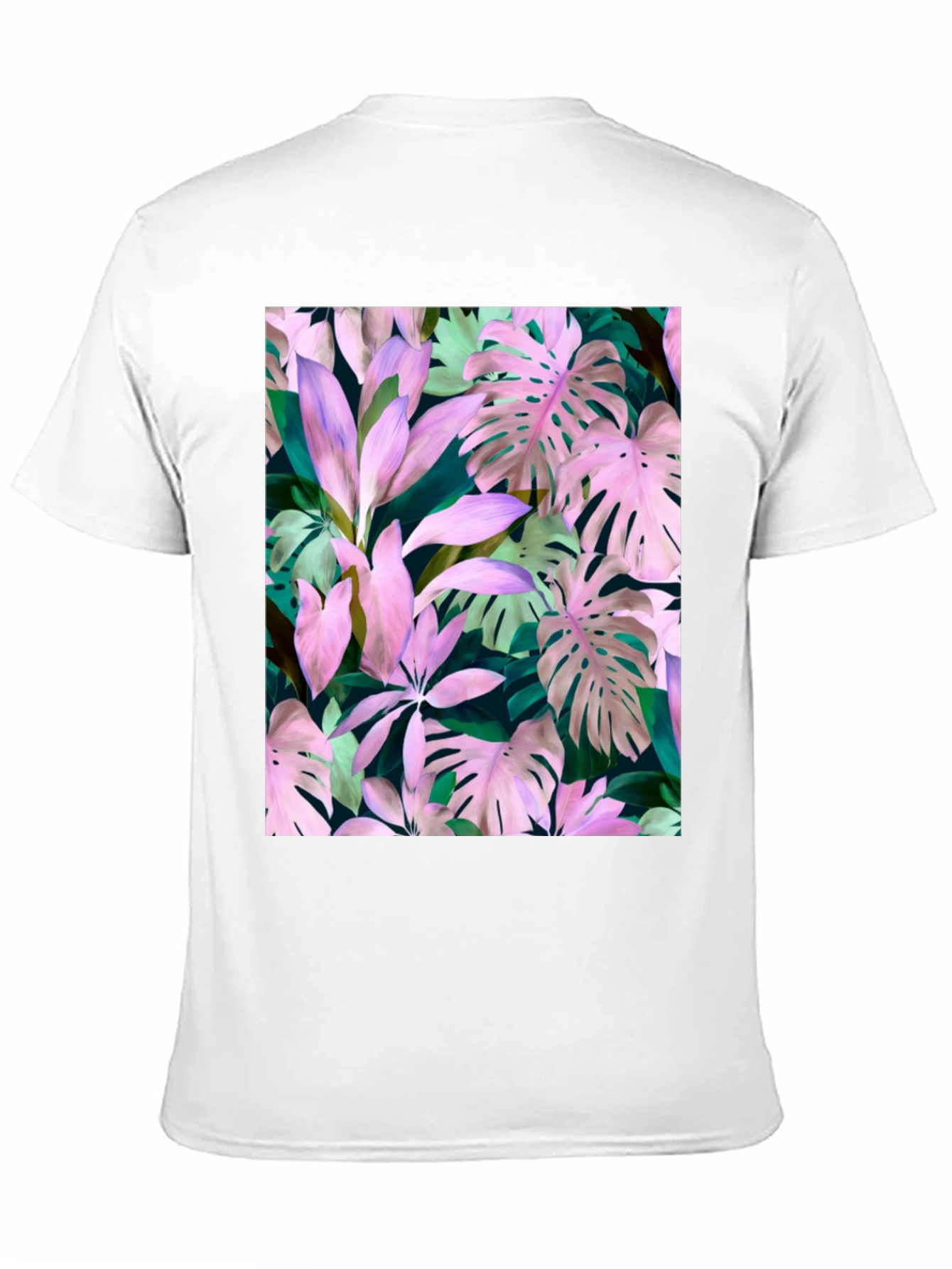 Tropical Leaf Print T-Shirt - Black