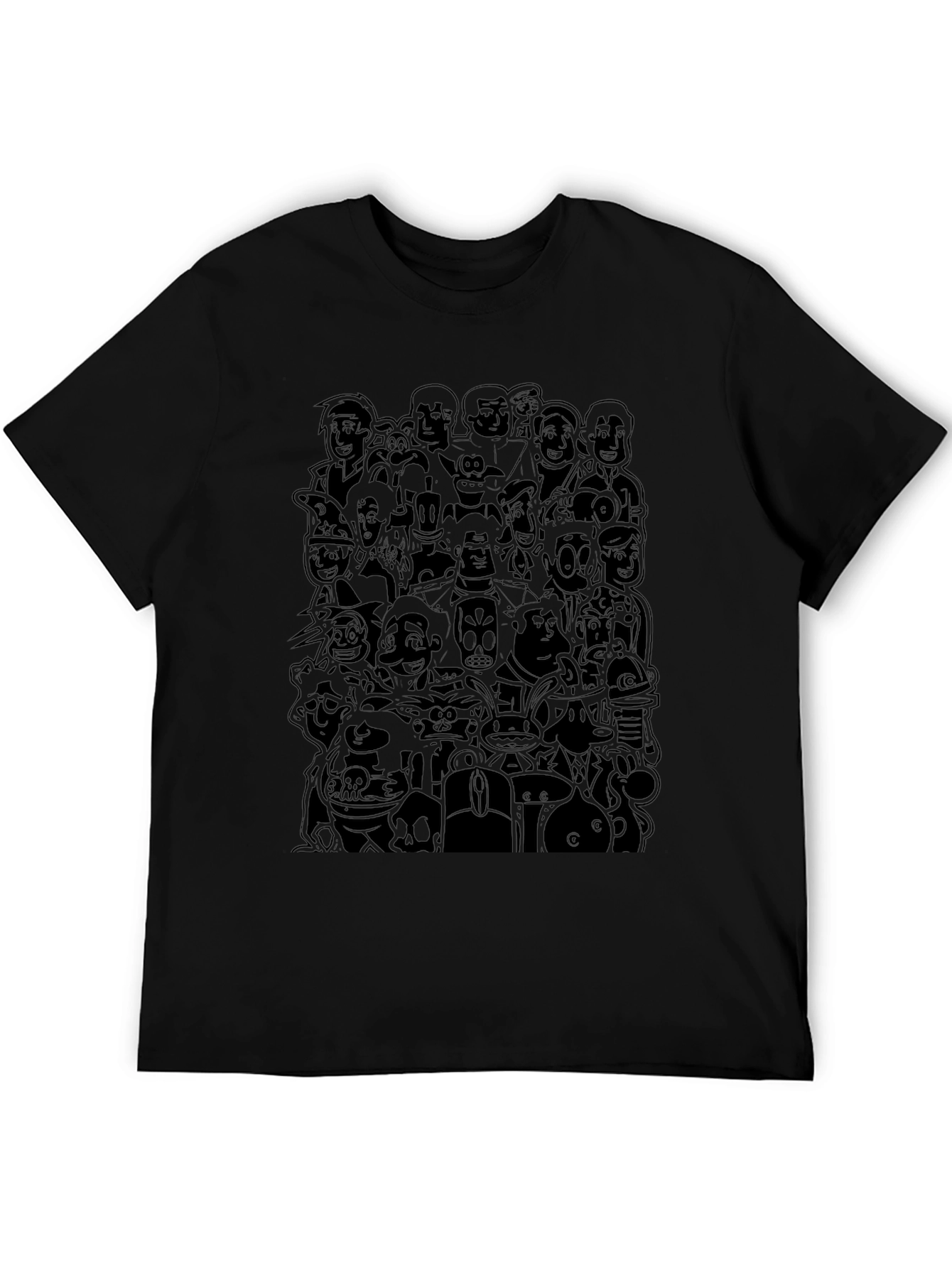 Retro Cartoon Character Print Black T-Shirt