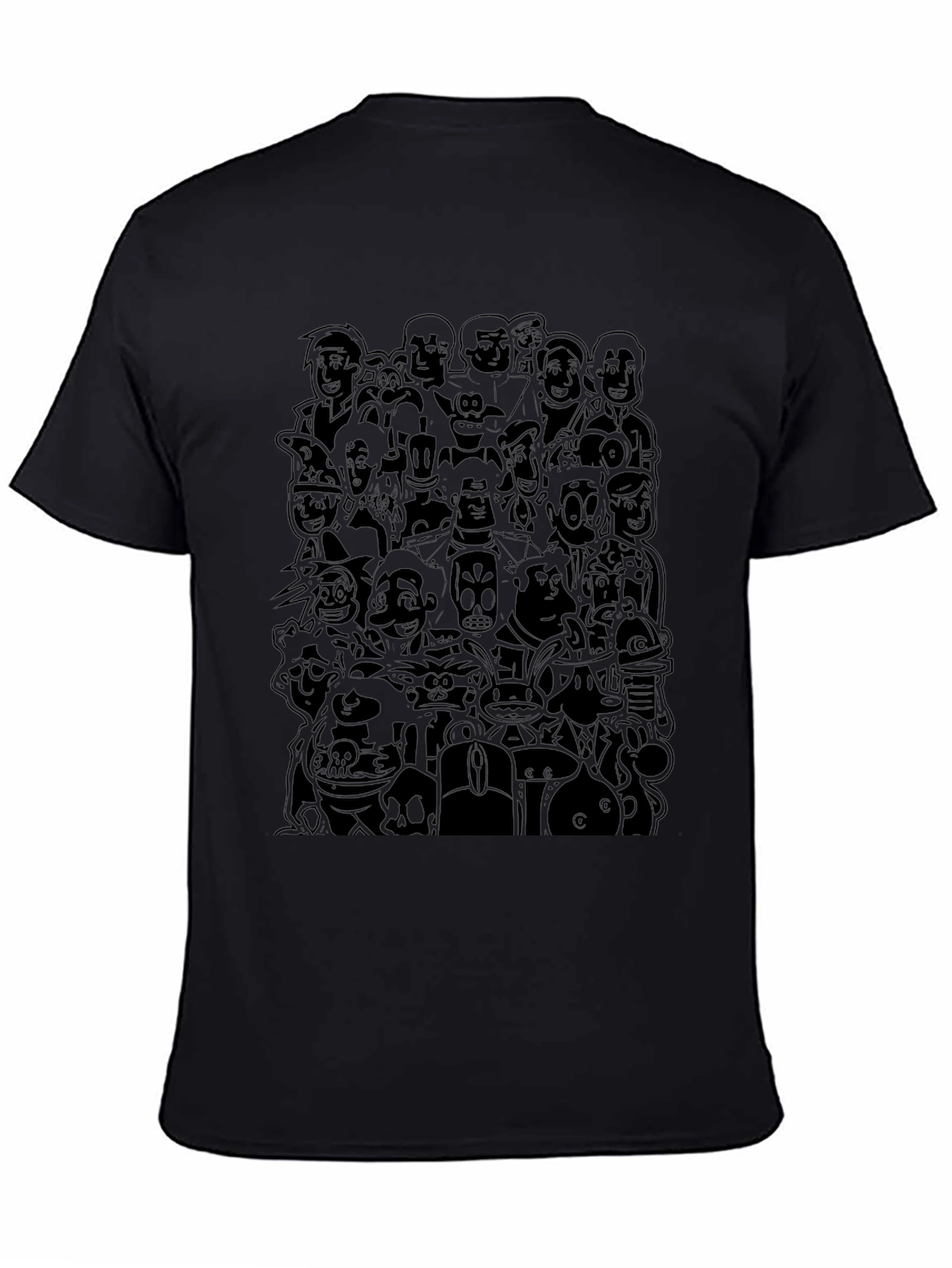 Retro Cartoon Character Print Black T-Shirt