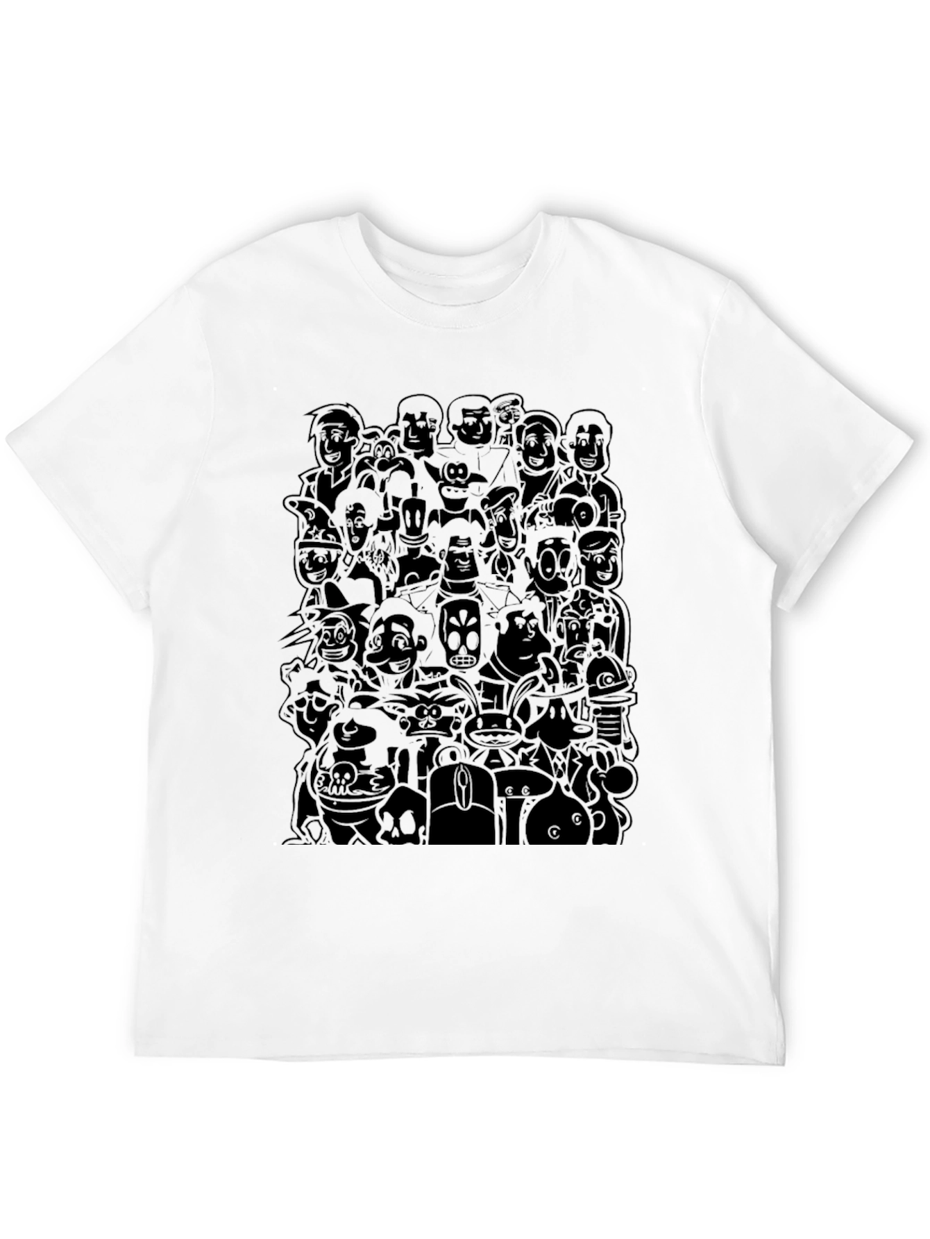 Retro Cartoon Character Print Black T-Shirt