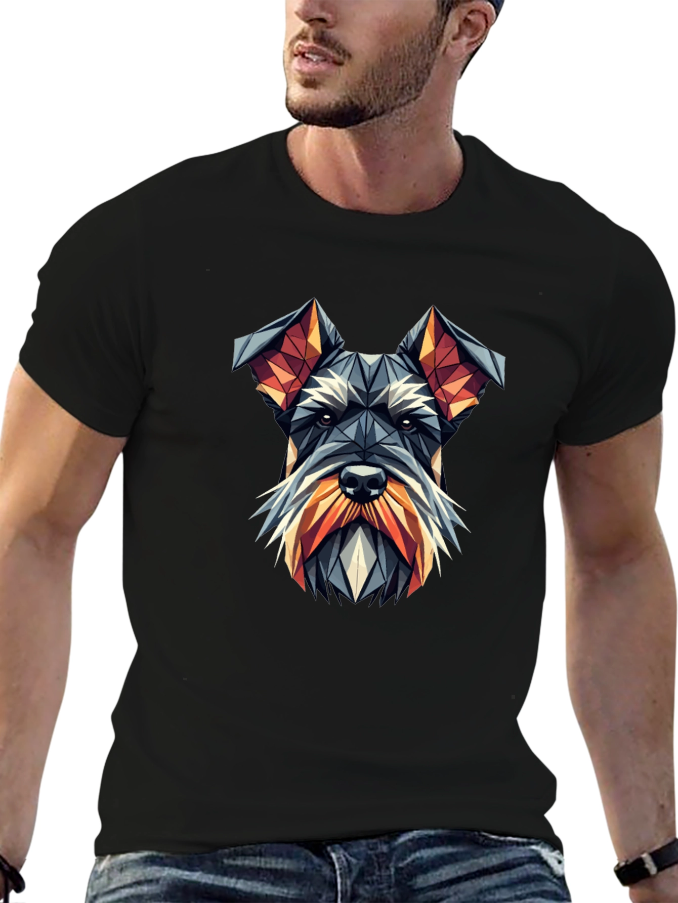 Geometric Schnauzer Dog Graphic Tee - Black