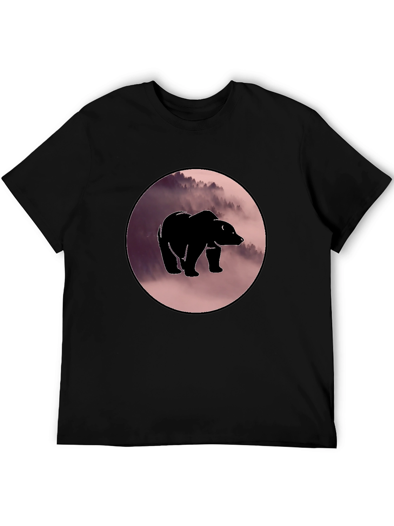 Bear Silhouette Graphic Print Crew Neck T-Shirt