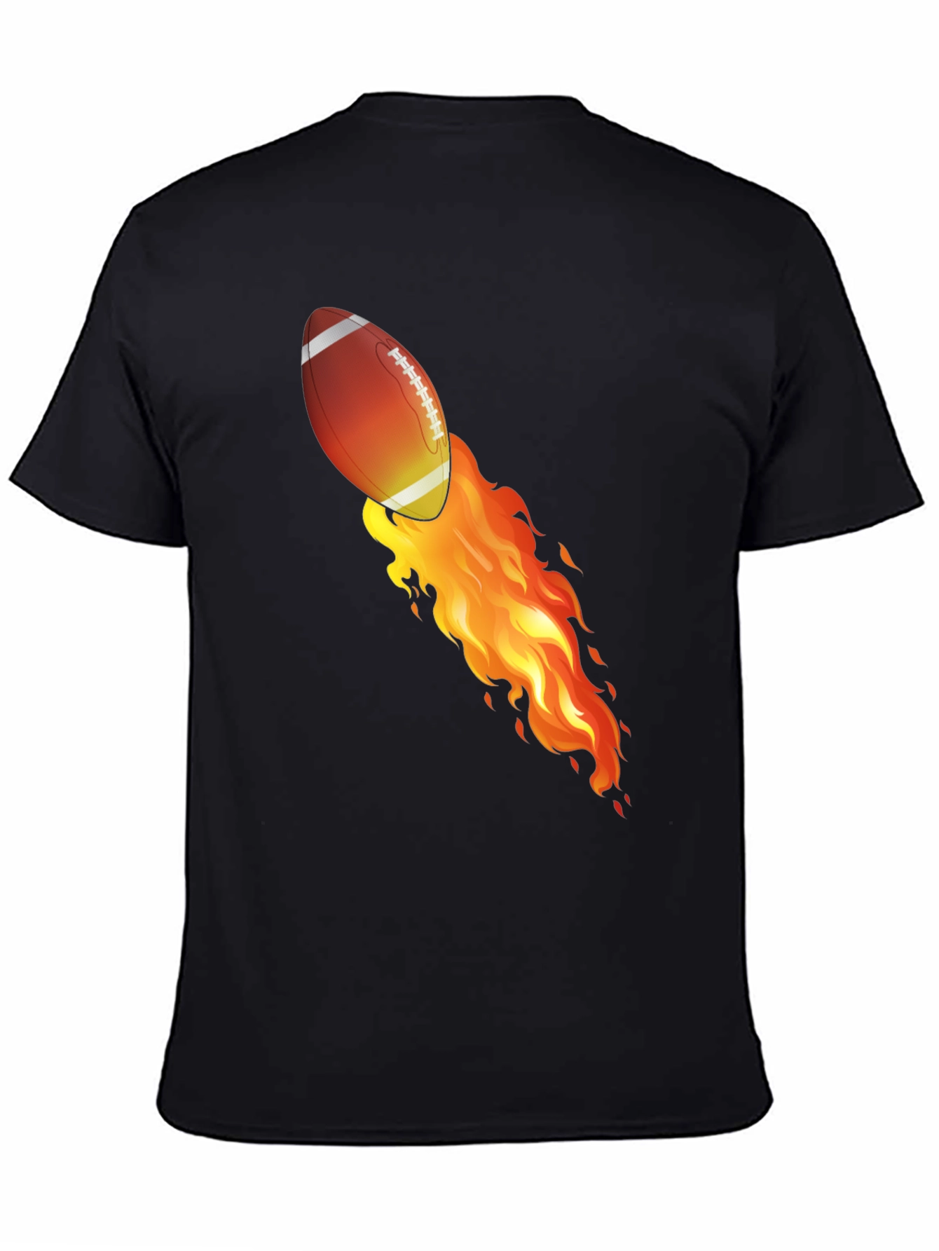 Flaming Football Graphic T-Shirt - Black
