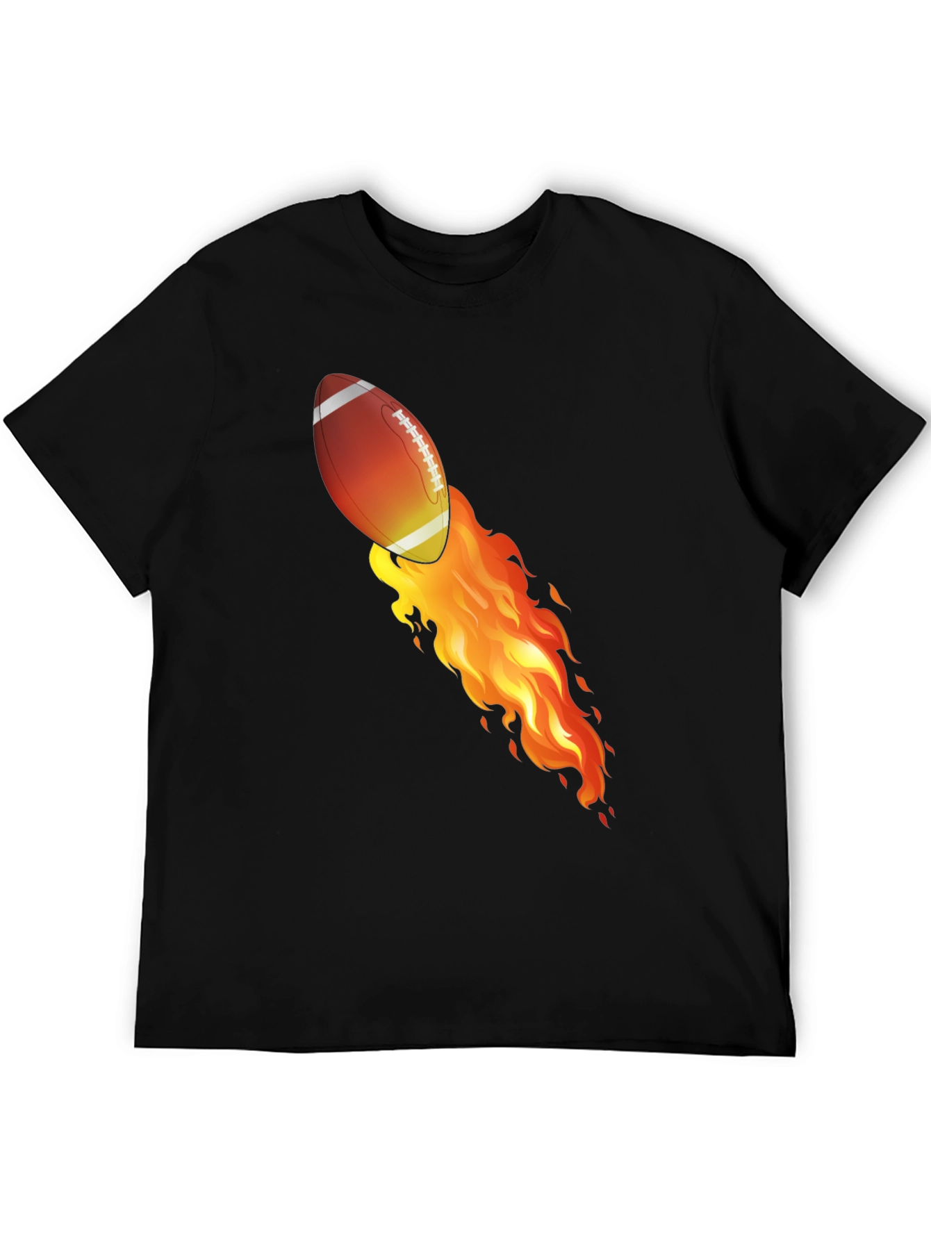 Flaming Football Graphic T-Shirt - Black