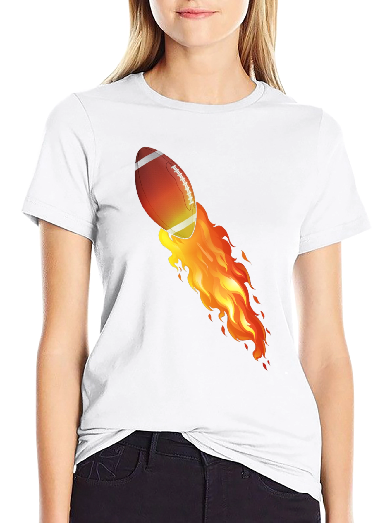 Flaming Football Graphic T-Shirt - Black