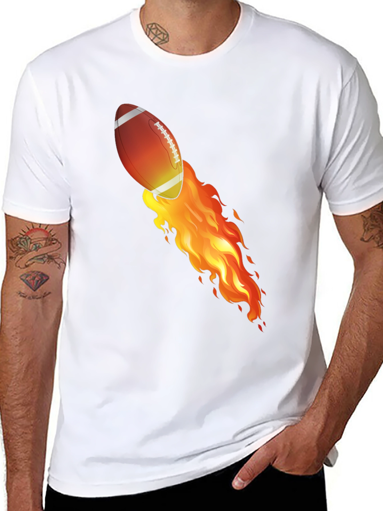 Flaming Football Graphic T-Shirt - Black