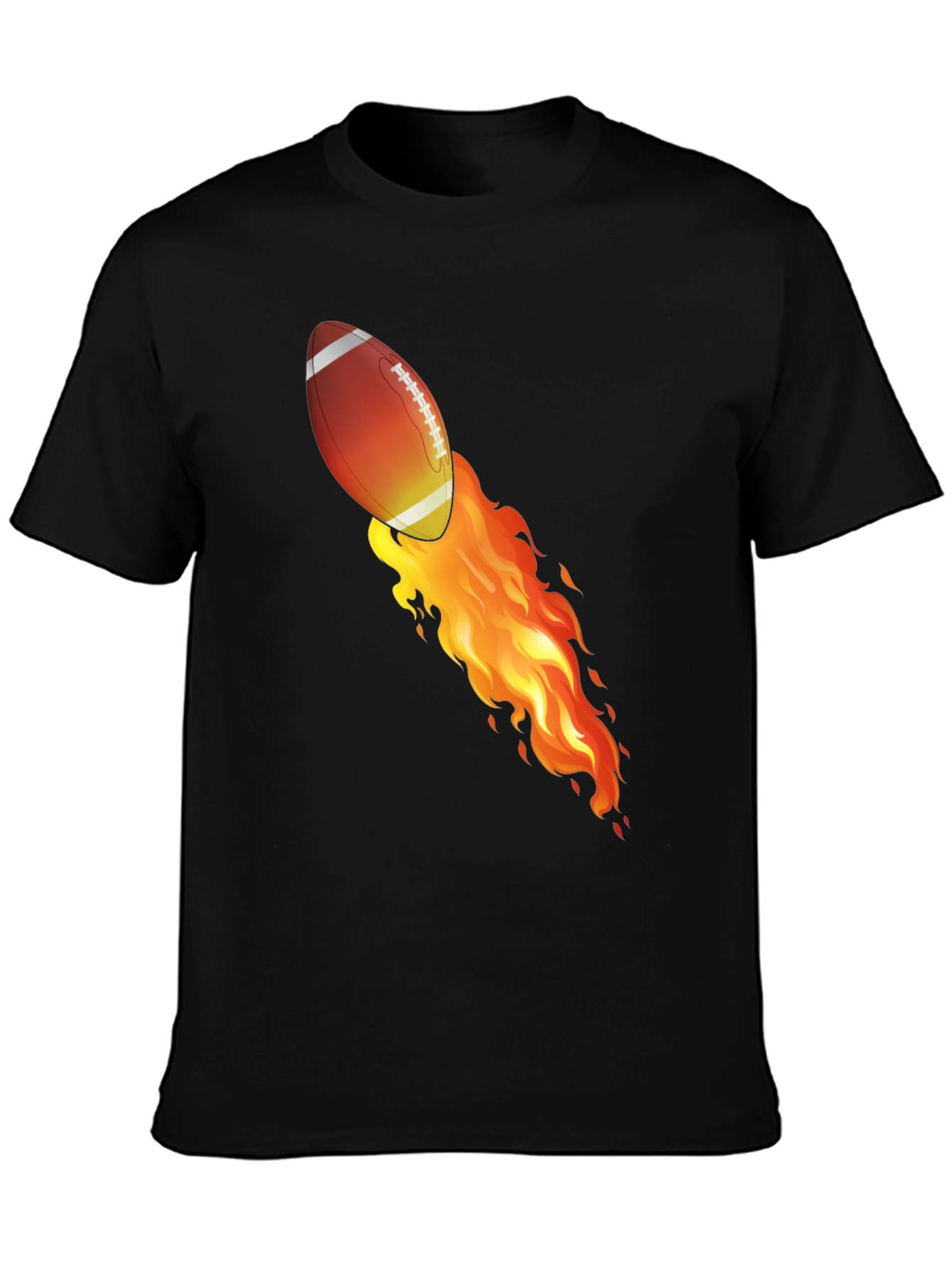 Flaming Football Graphic T-Shirt - Black
