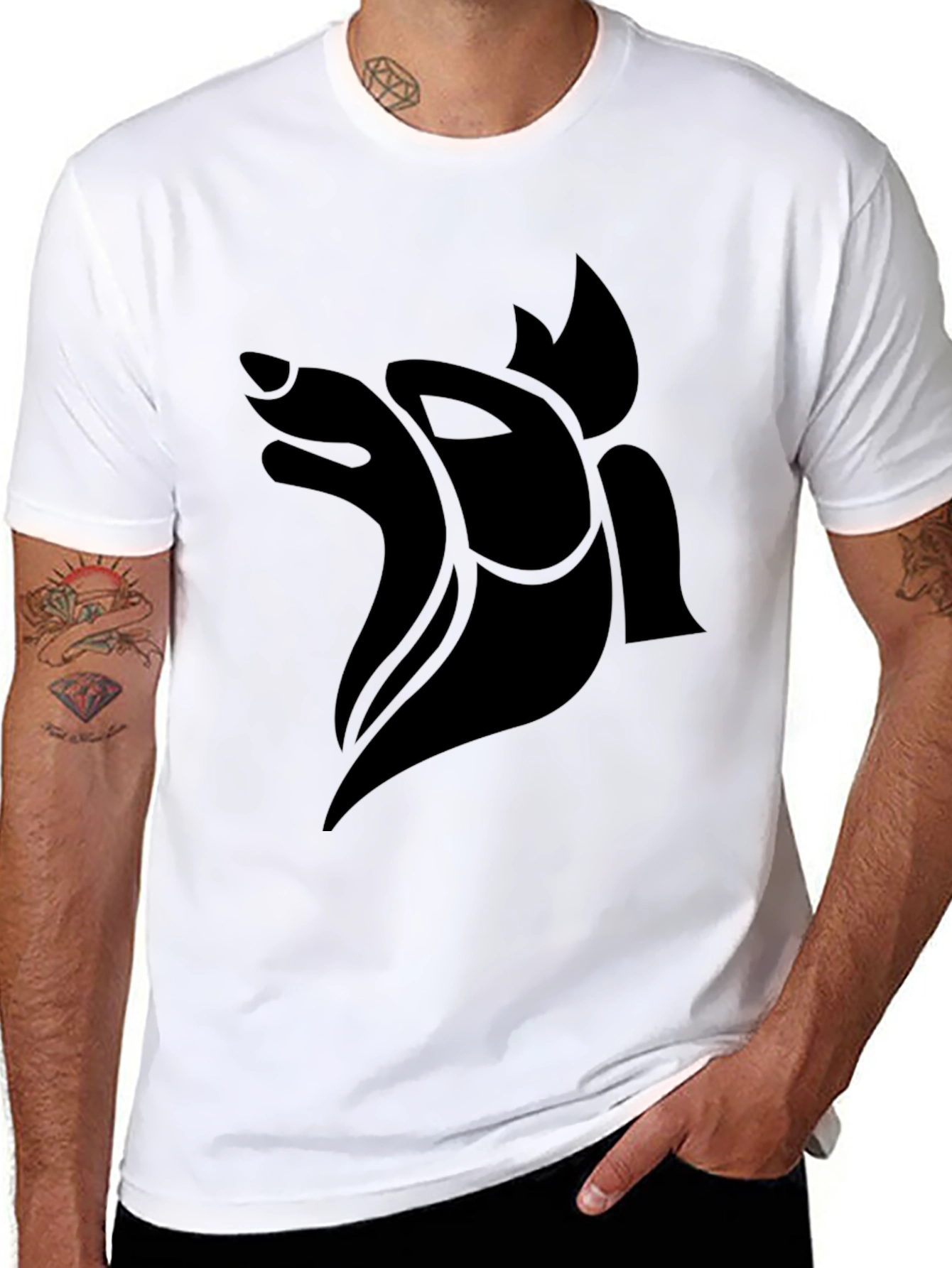 Abstract Fox Graphic Black T-Shirt