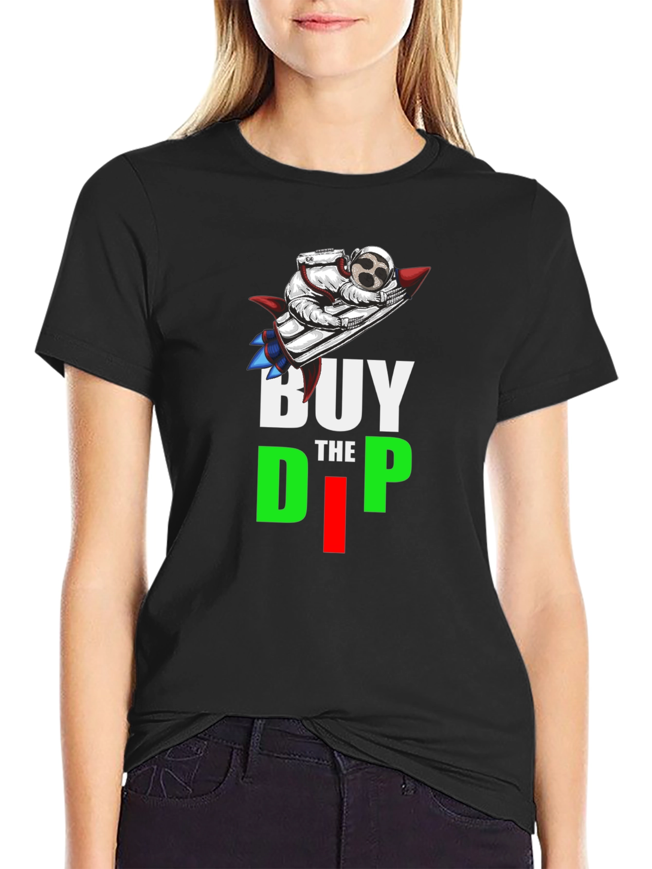Buy the Dip T-Shirt Astronaut Rocket Crypto Black Tee