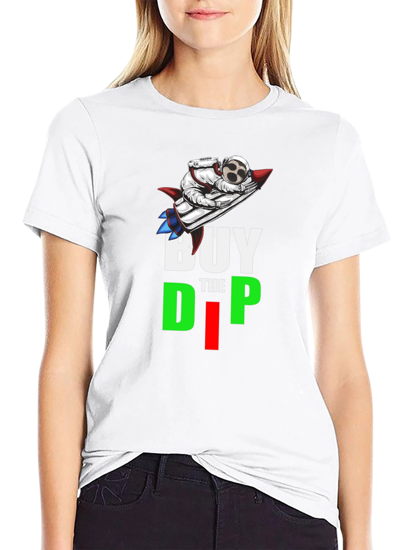 Buy the Dip T-Shirt Astronaut Rocket Crypto Black Tee